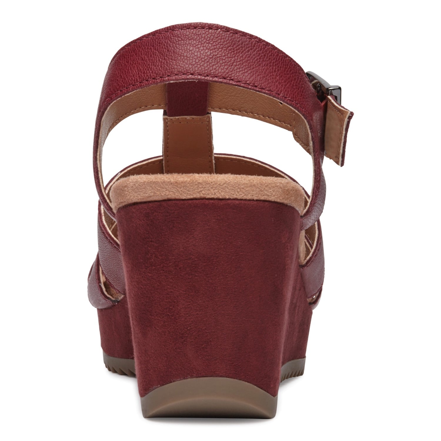 Vionic Tawny Women's Wedge Sandal - Wine Leather 5 back view