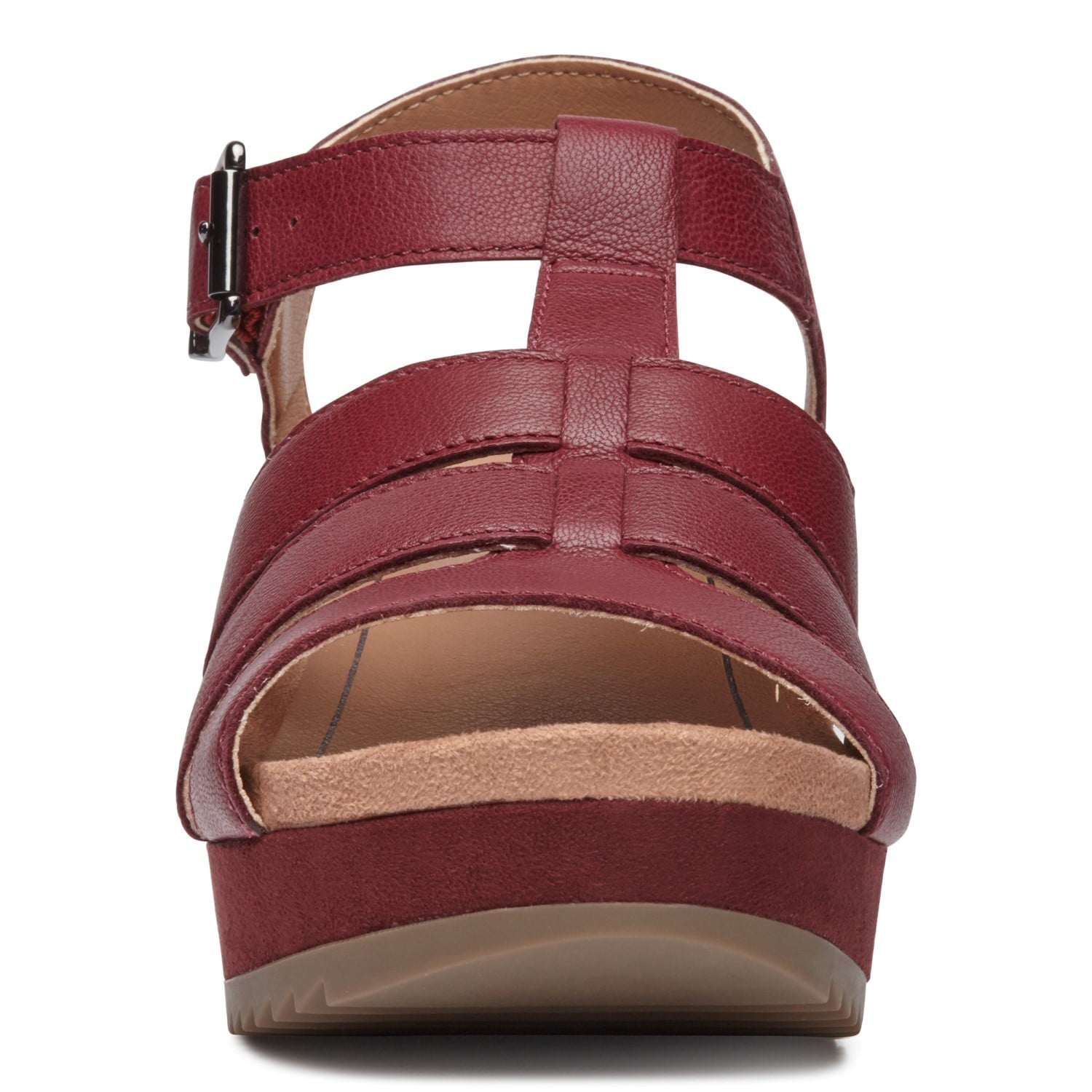 Vionic Tawny Women's Wedge Sandal - Wine Leather 6 front view