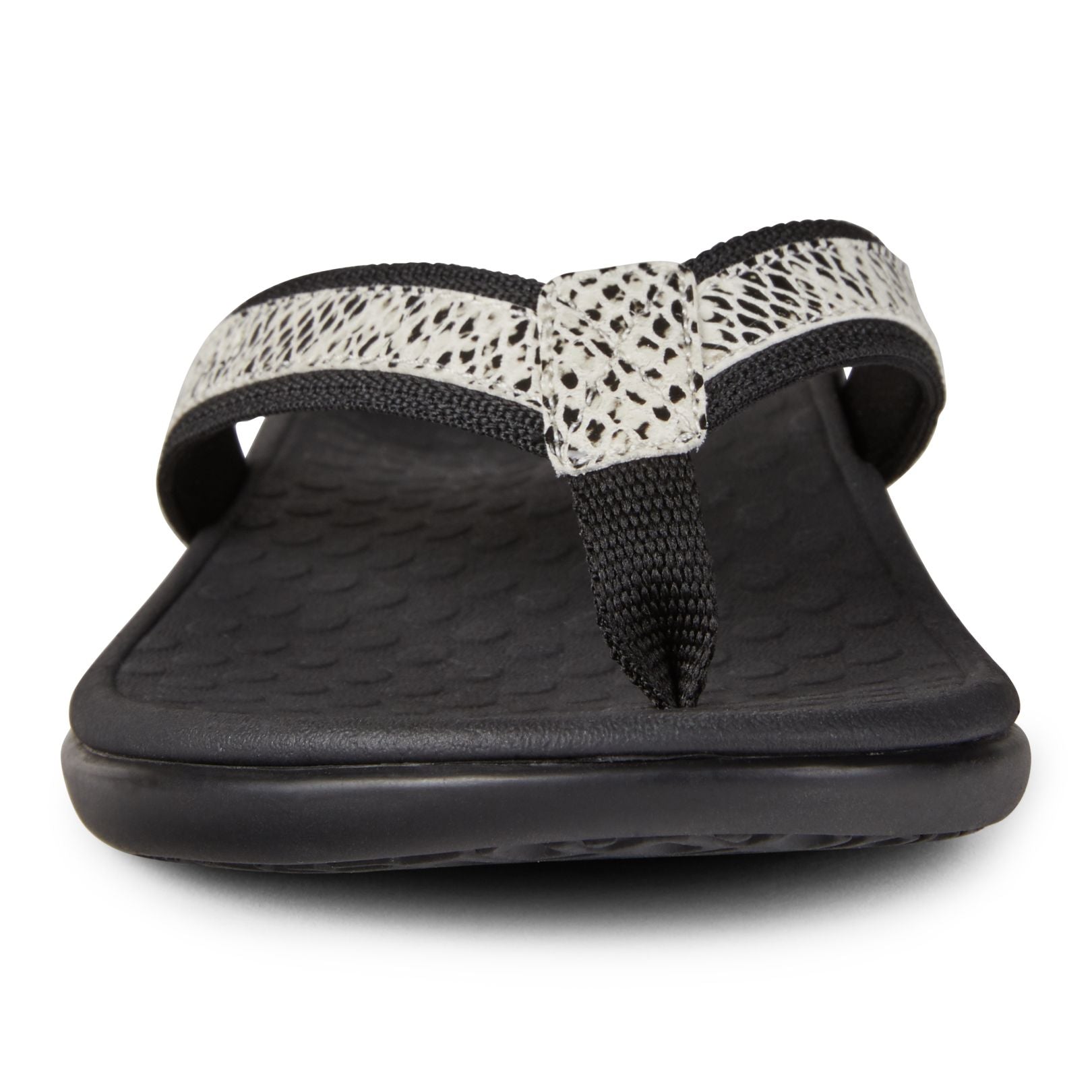 Vionic Tide II - Women's Leather Orthotic Sandals - Orthaheel - White Black Snake - 6 front view
