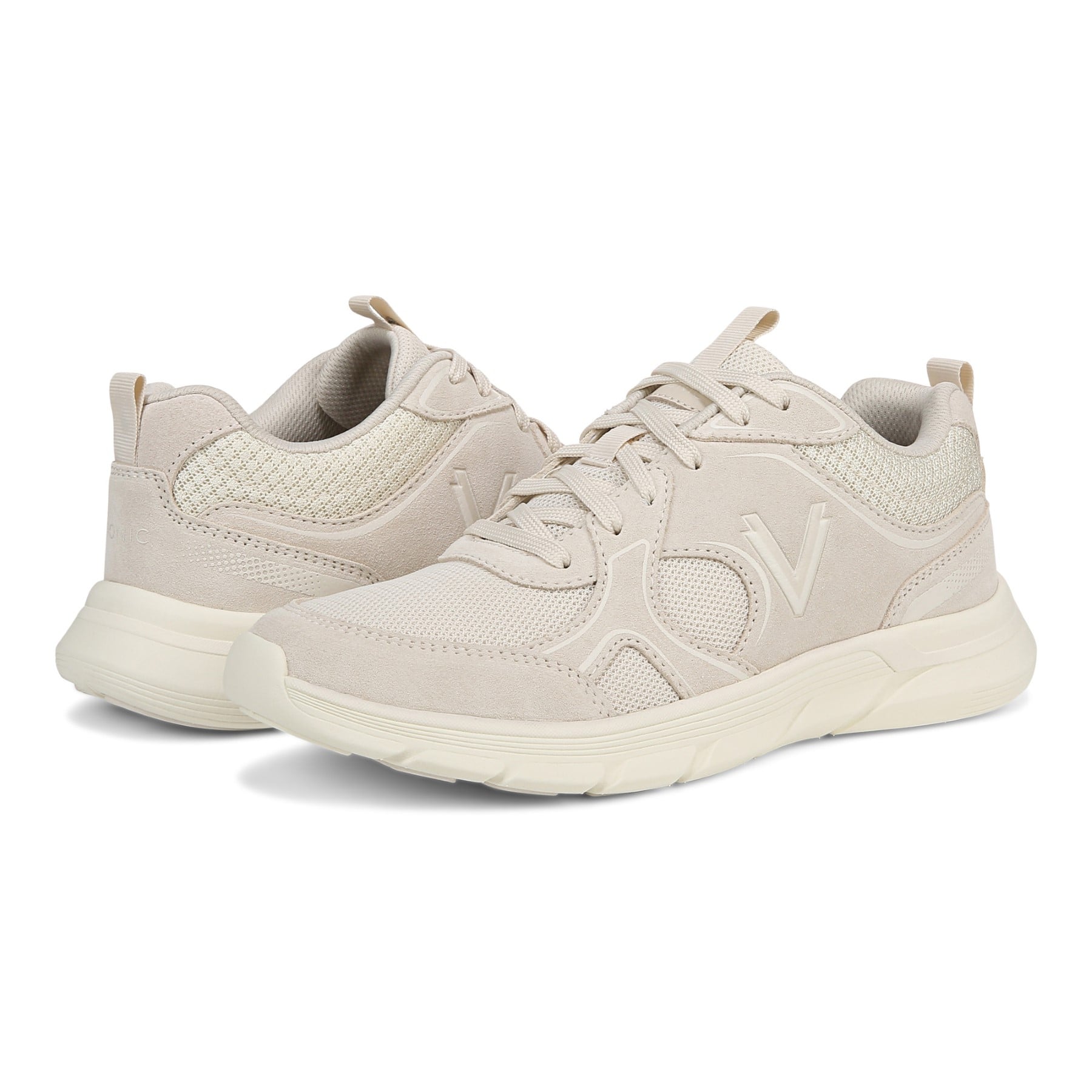 Vionic Walk Parkside Women's Walking Sneaker with Arch Support - Cream - pair left angle