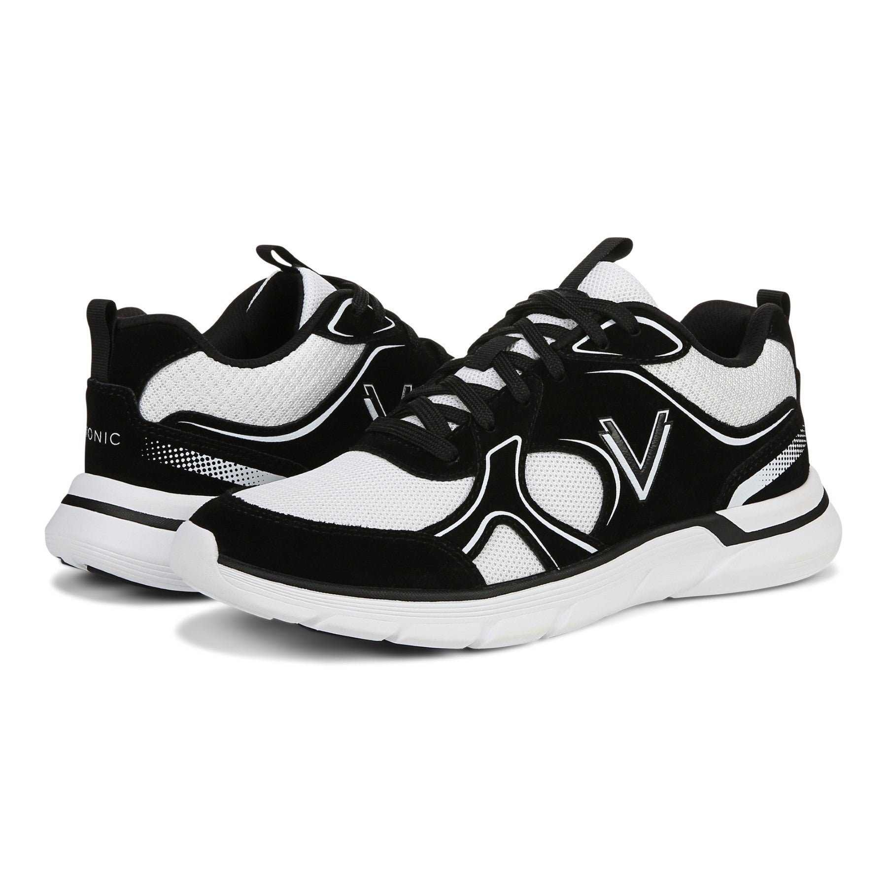 Vionic Walk Parkside Women's Walking Sneaker with Arch Support - White/black - pair left angle