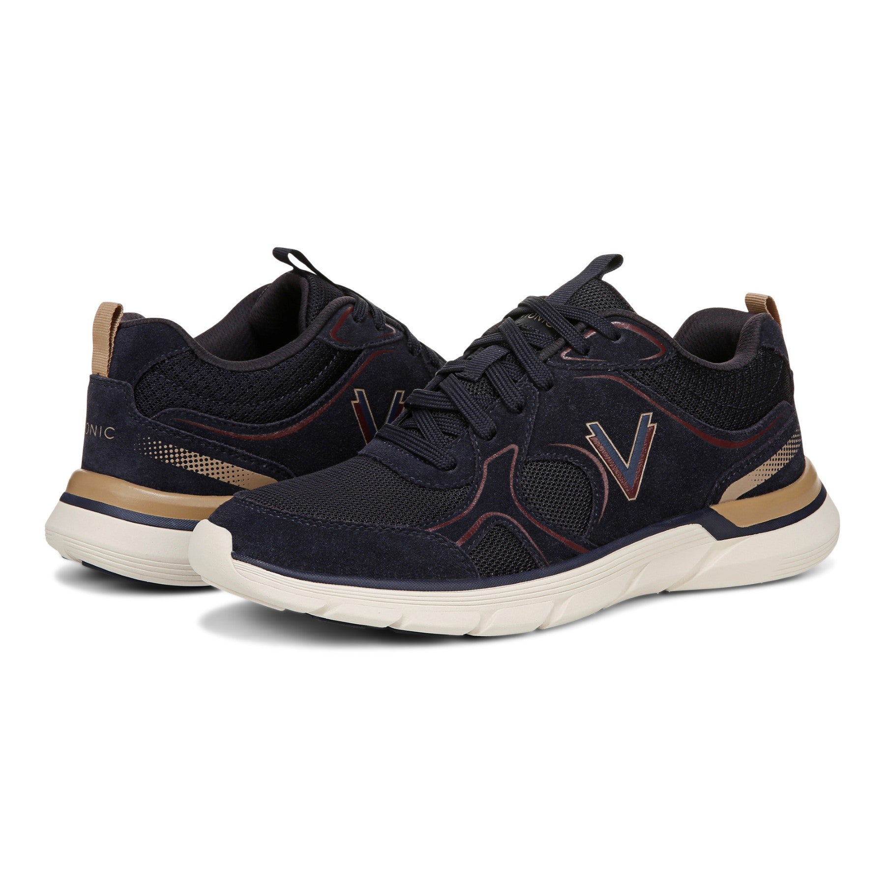 Vionic Walk Parkside Women's Walking Sneaker with Arch Support - Navy Blazer/cherry Jubilee - pair left angle