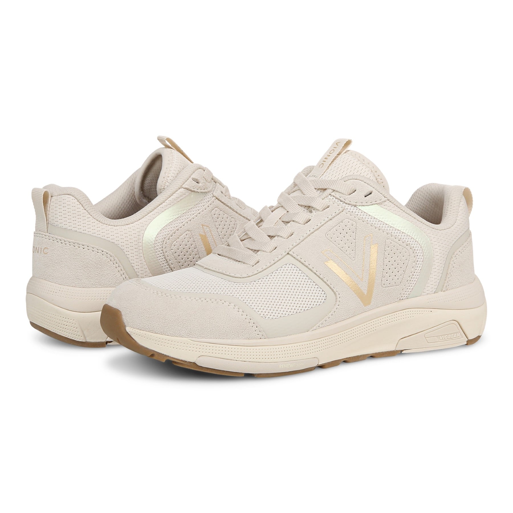 Vionic Walk Strider Women's Performance Walking Shoes - Cream/gold - pair left angle