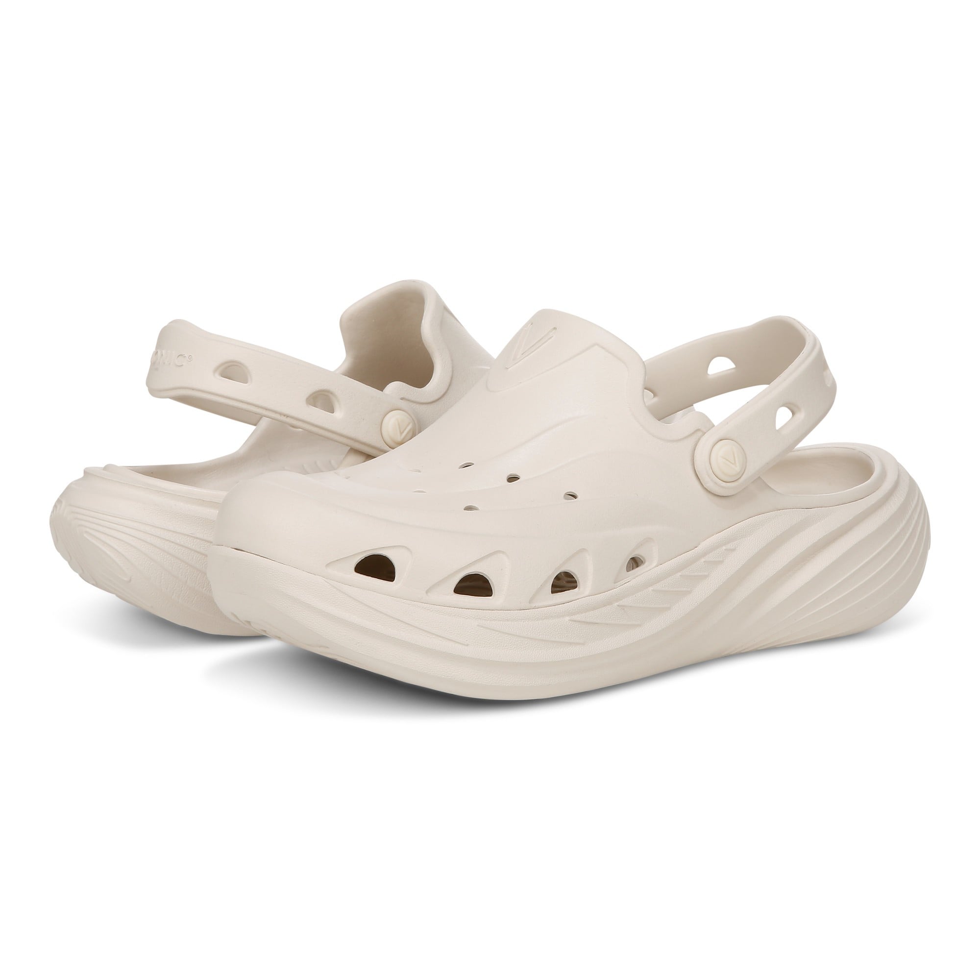 Vionic Wave RX Unisex Slip-on Supportive Cushioned Comfort Clog - Cream - pair left angle