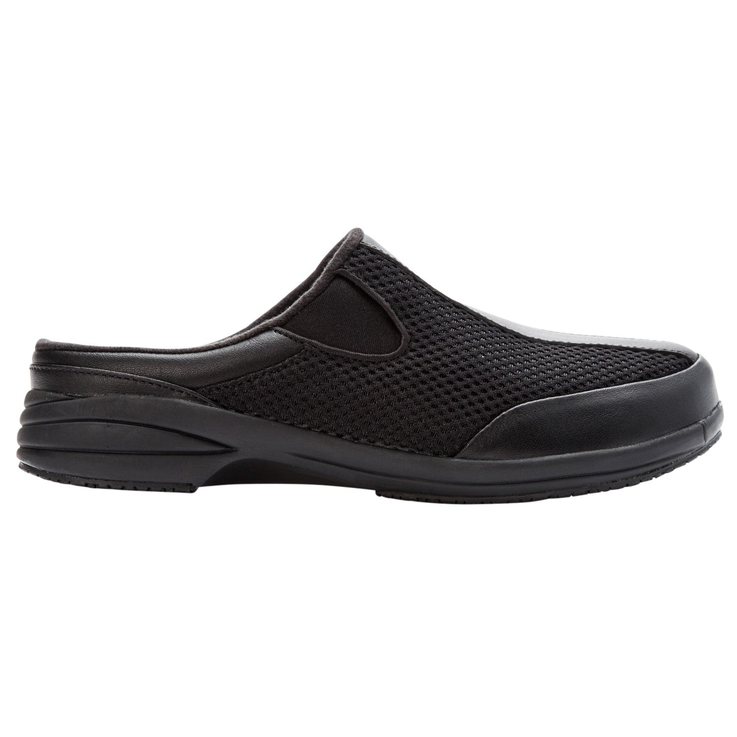 Propet Washable Walker Slide  Womens Slip Resistant - Black Mesh - out-step view