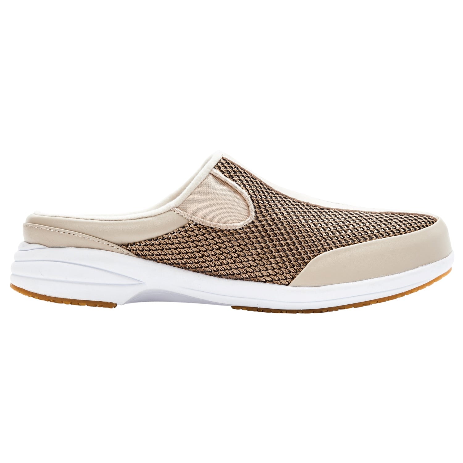 Propet Washable Walker Slide  Womens Slip Resistant - Gold Mesh - out-step view