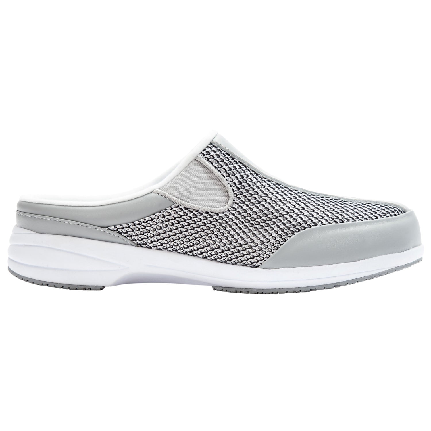 Propet Washable Walker Slide  Womens Slip Resistant - Silver Mesh - out-step view