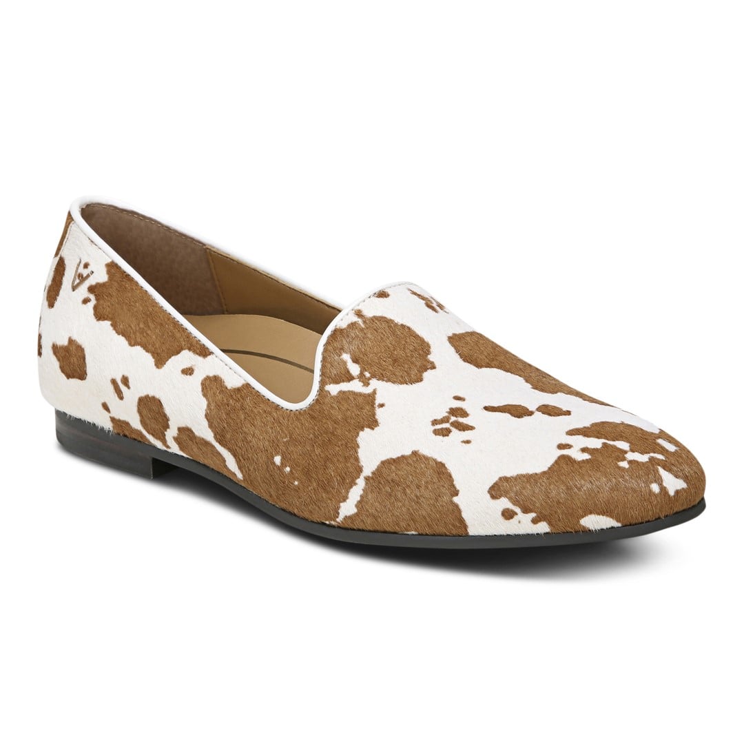 Vionic Willa Womens Sleek Leather Casual Walker - Brown Cow Print - Angle main