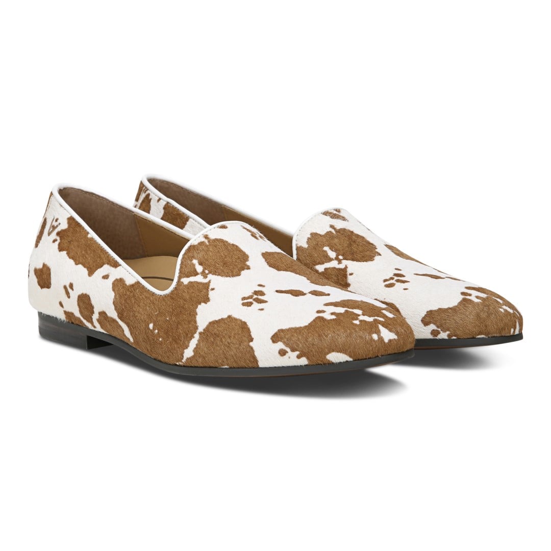 Vionic Willa Womens Sleek Leather Casual Walker - Brown Cow Print - Pair