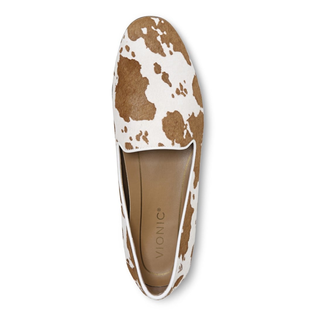 Vionic Willa Womens Sleek Leather Casual Walker - Brown Cow Print - Top
