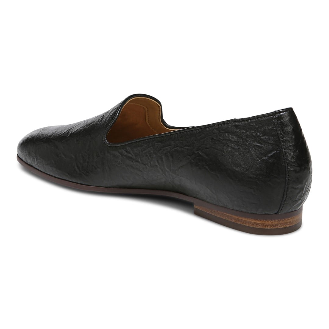 Vionic Willa Womens Sleek Leather Casual Walker - Black Crinkle Nappa - Back angle