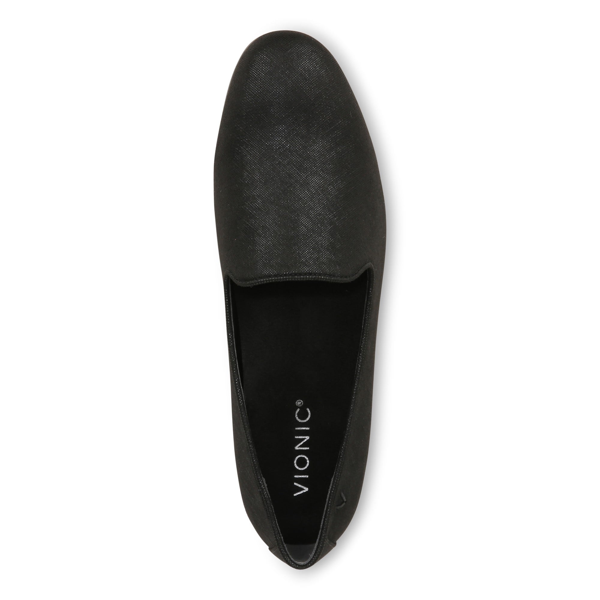 Vionic Willa Womens Sleek Leather Casual Slip On Moc - Black Shimmer Txtl - Top