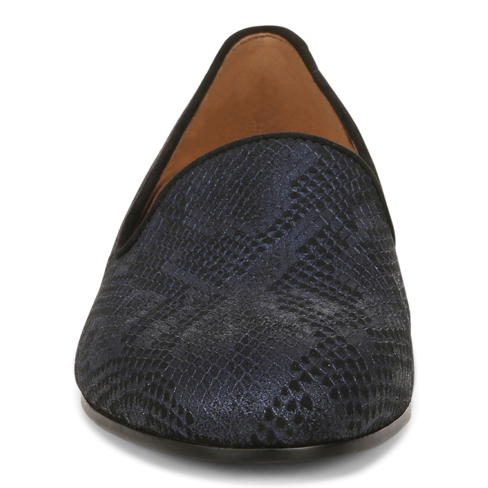 Vionic Willa Womens Sleek Leather Casual Slip On Moc - Dark Blue Met Snake - Front