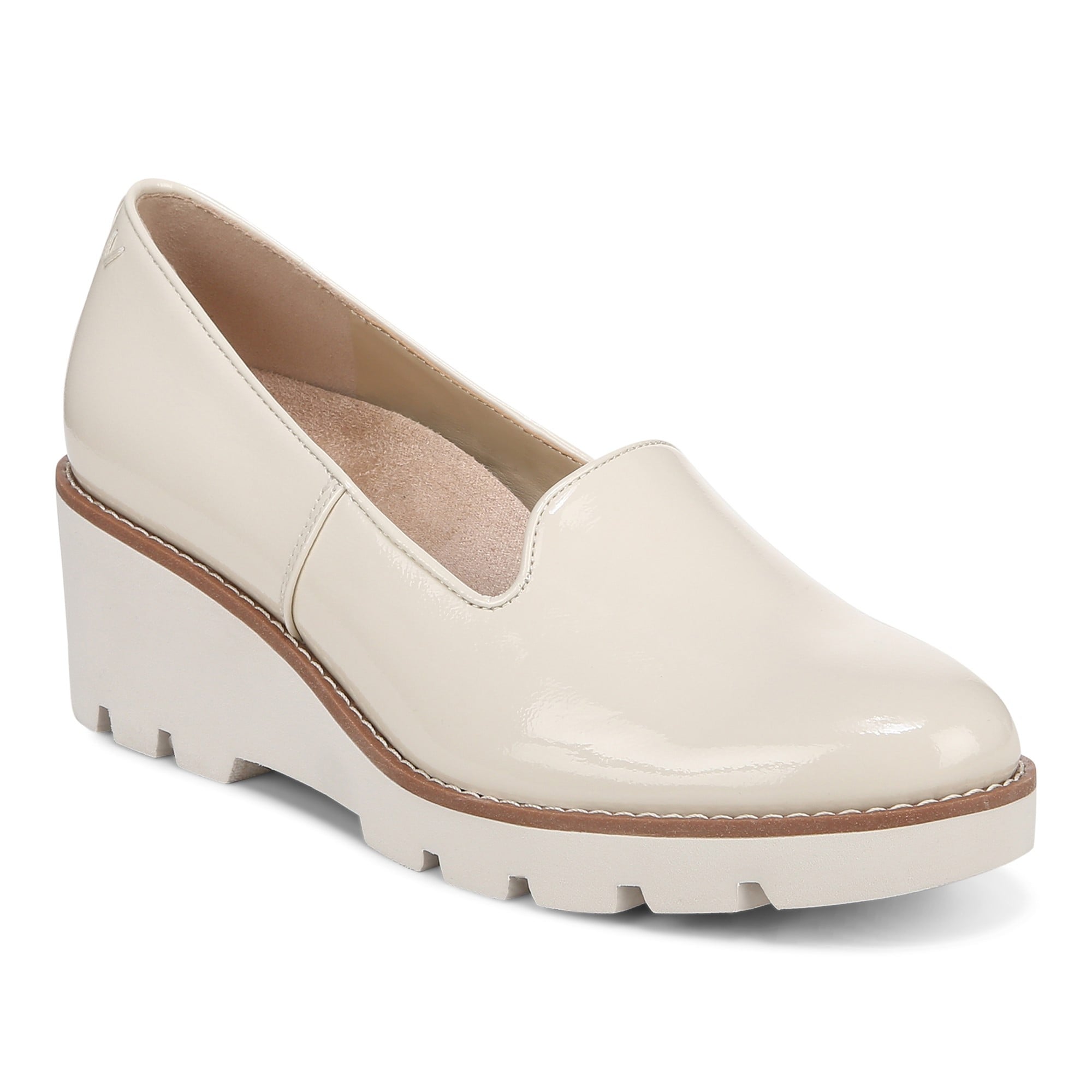 Vionic Willa Wedge Women's Slip-On Loafer Moc Wedge Shoes in Cream