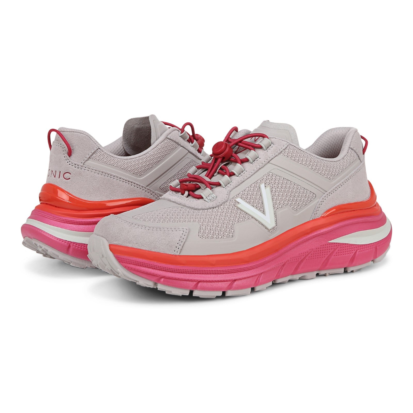 Vionic Walk Max Sie womens Oxford/Lace Up Sneaker - Soft Oyster/Viva Mag - pair left angle