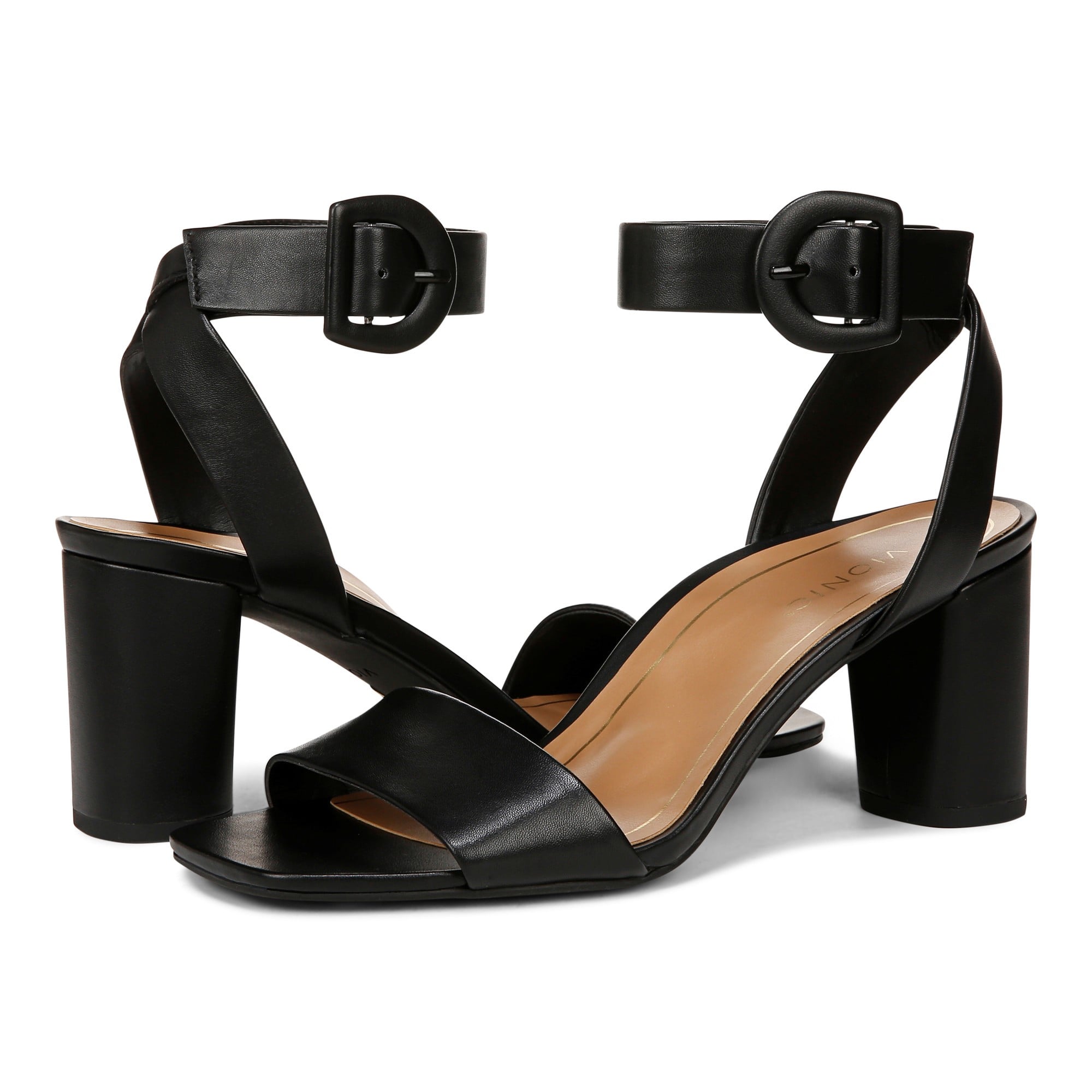 Vionic Zinfandel Women's Heeled Comfort Sandal - Black Leather - pair left angle