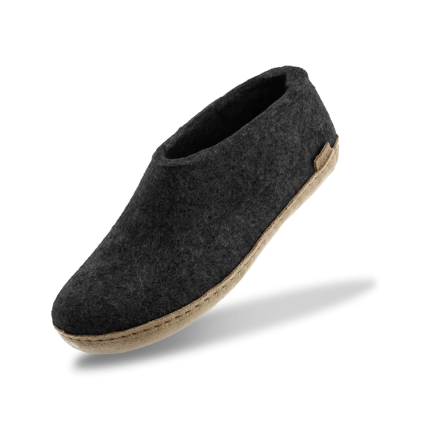 Glerups Wool Closed Heel Unisex Slipper Shoe - Leather Sole - Model A -  A Charcoal 22