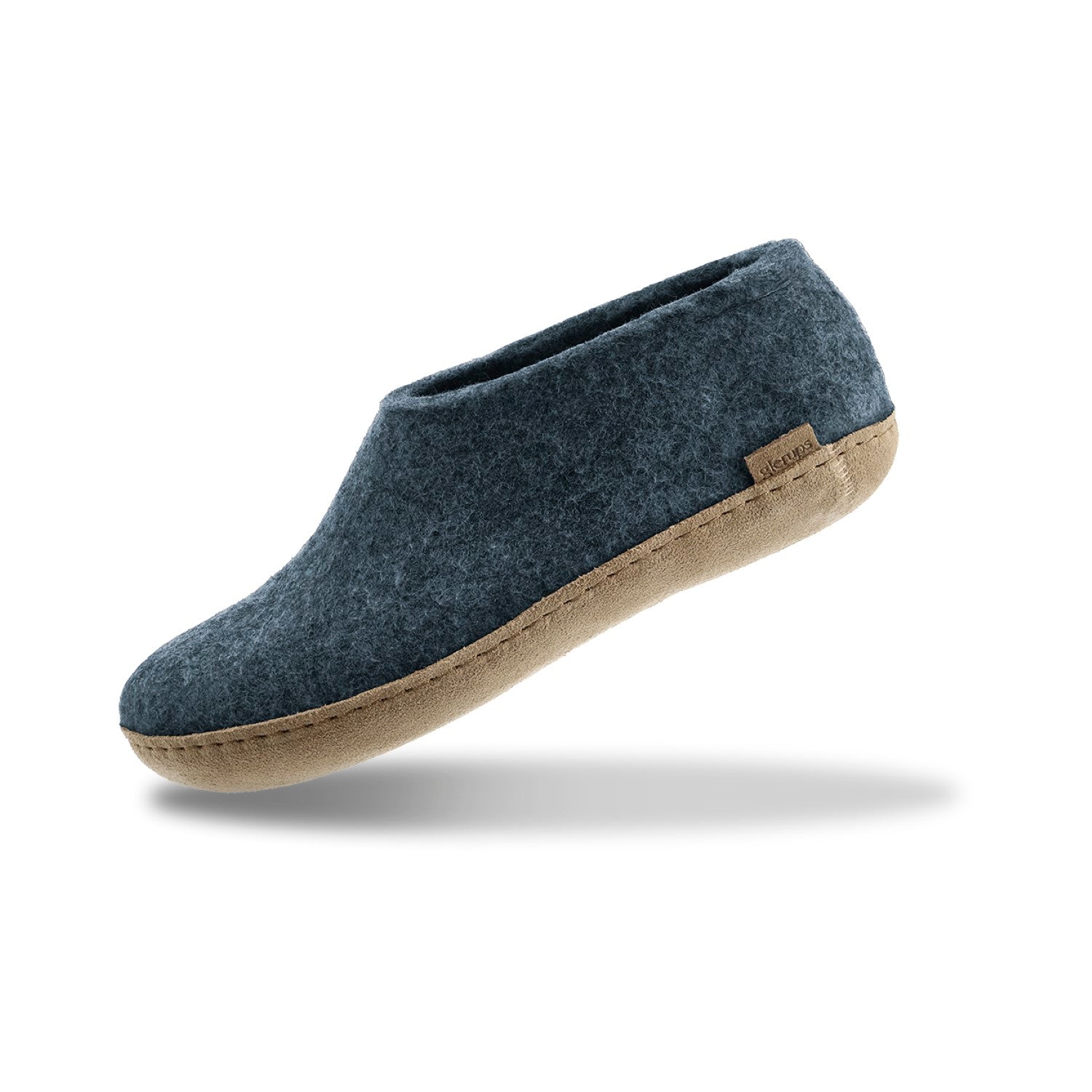 Glerups Wool Closed Heel Unisex Slipper Shoe - Leather Sole - Model A -  A Denim 21