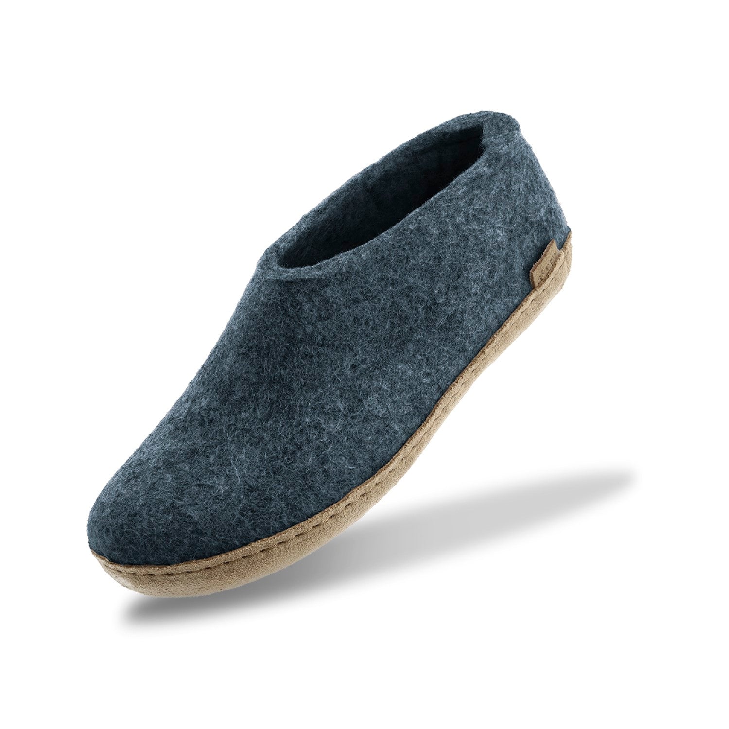 Glerups Wool Closed Heel Unisex Slipper Shoe - Leather Sole - Model A -  A Denim 22