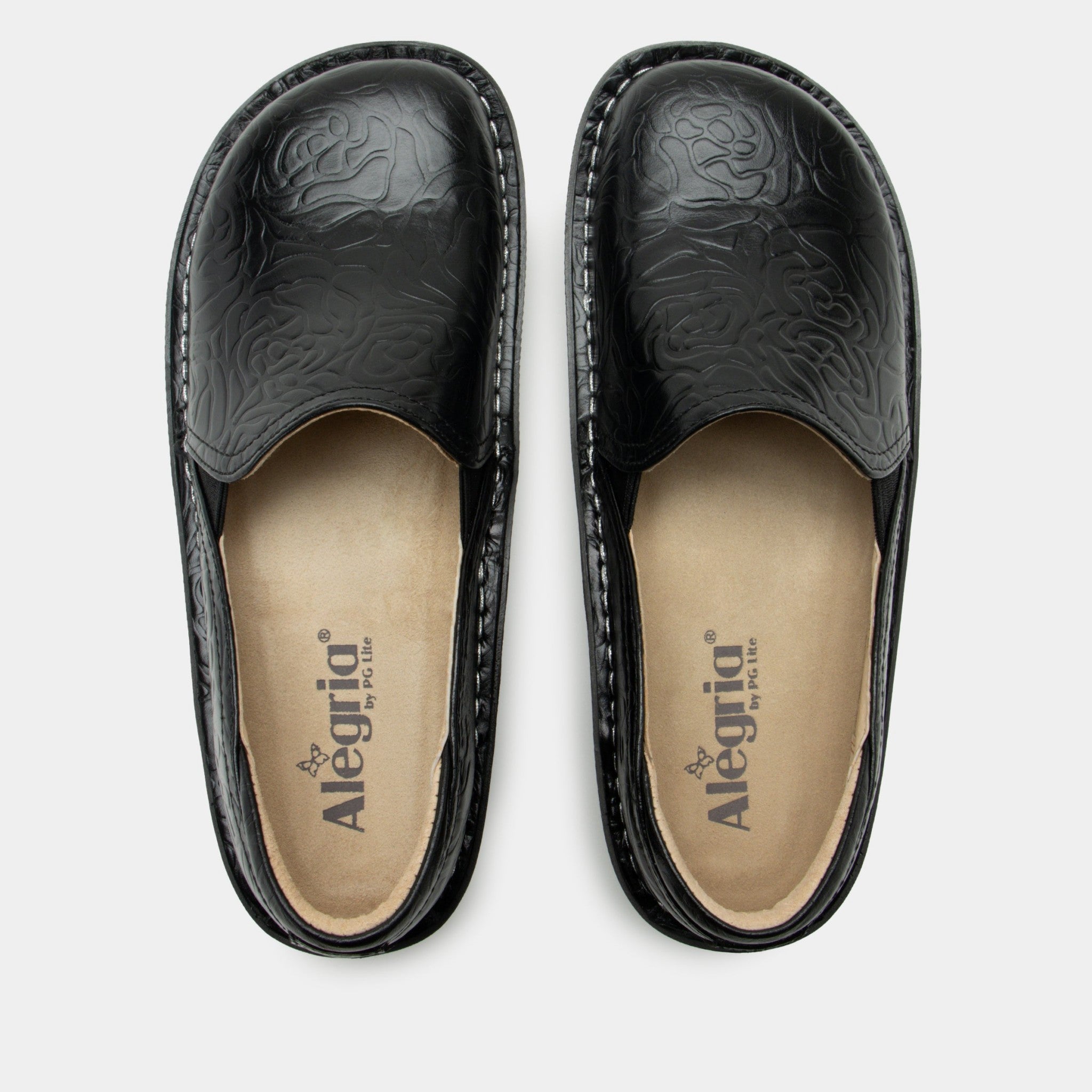 Alegria Debra Comfort Arch Support Women's Slip-On Clog - Black Embossed Rose - 5