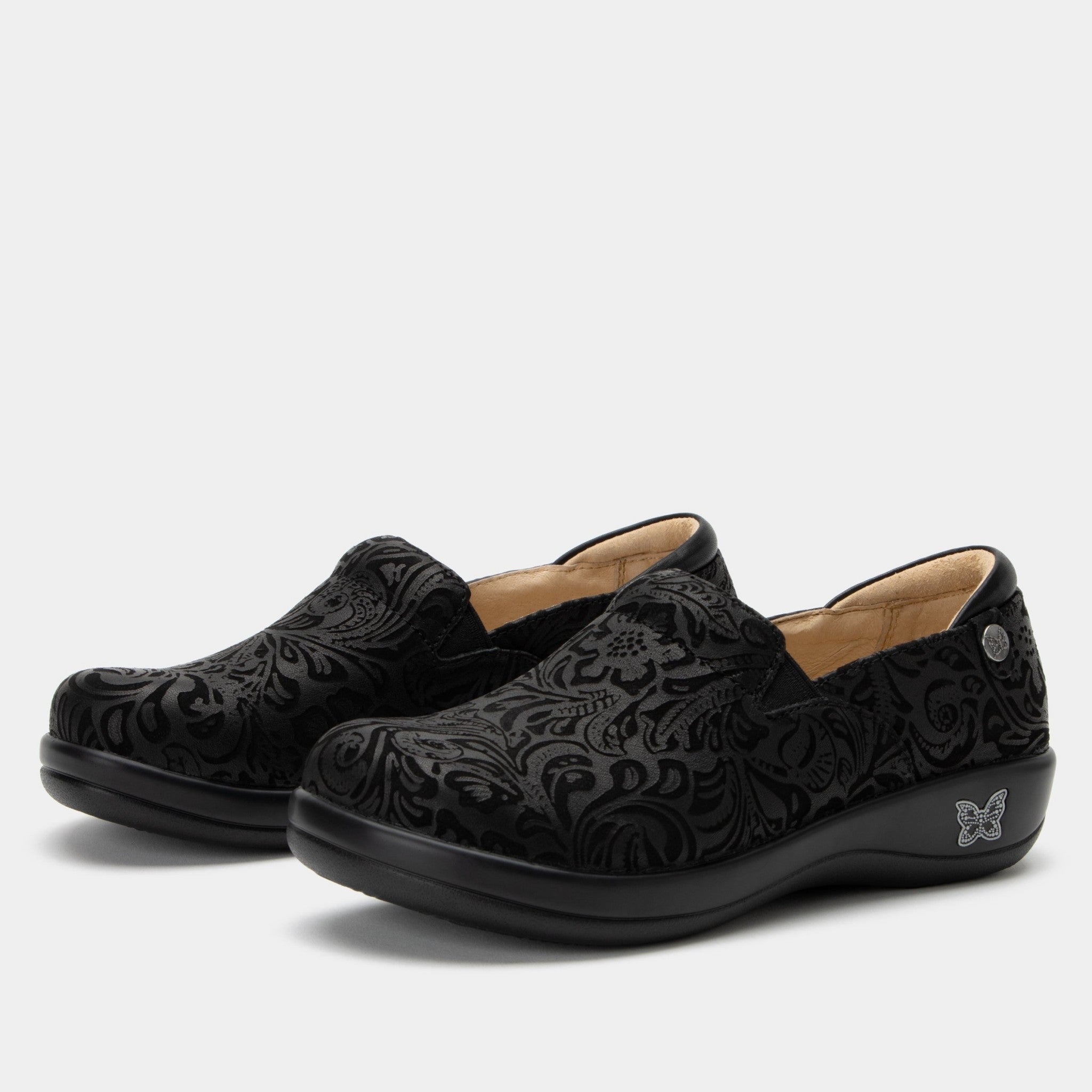 Alegria Keli Career Casual Comfort Arch Support Women's Slip-On Shoe - Black Embossed Paisley - 1