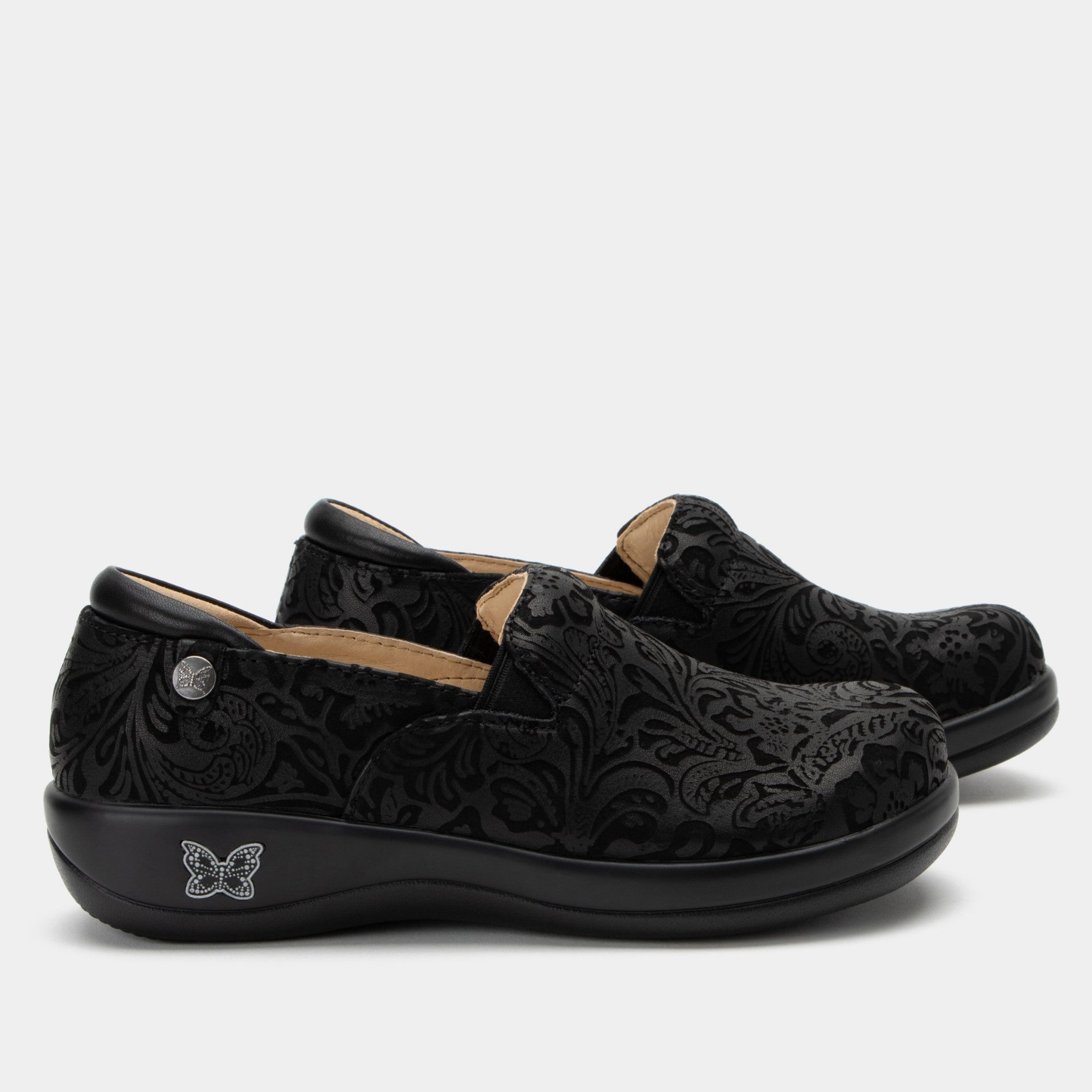 Alegria Keli Career Casual Comfort Arch Support Women's Slip-On Shoe - Black Embossed Paisley - 3