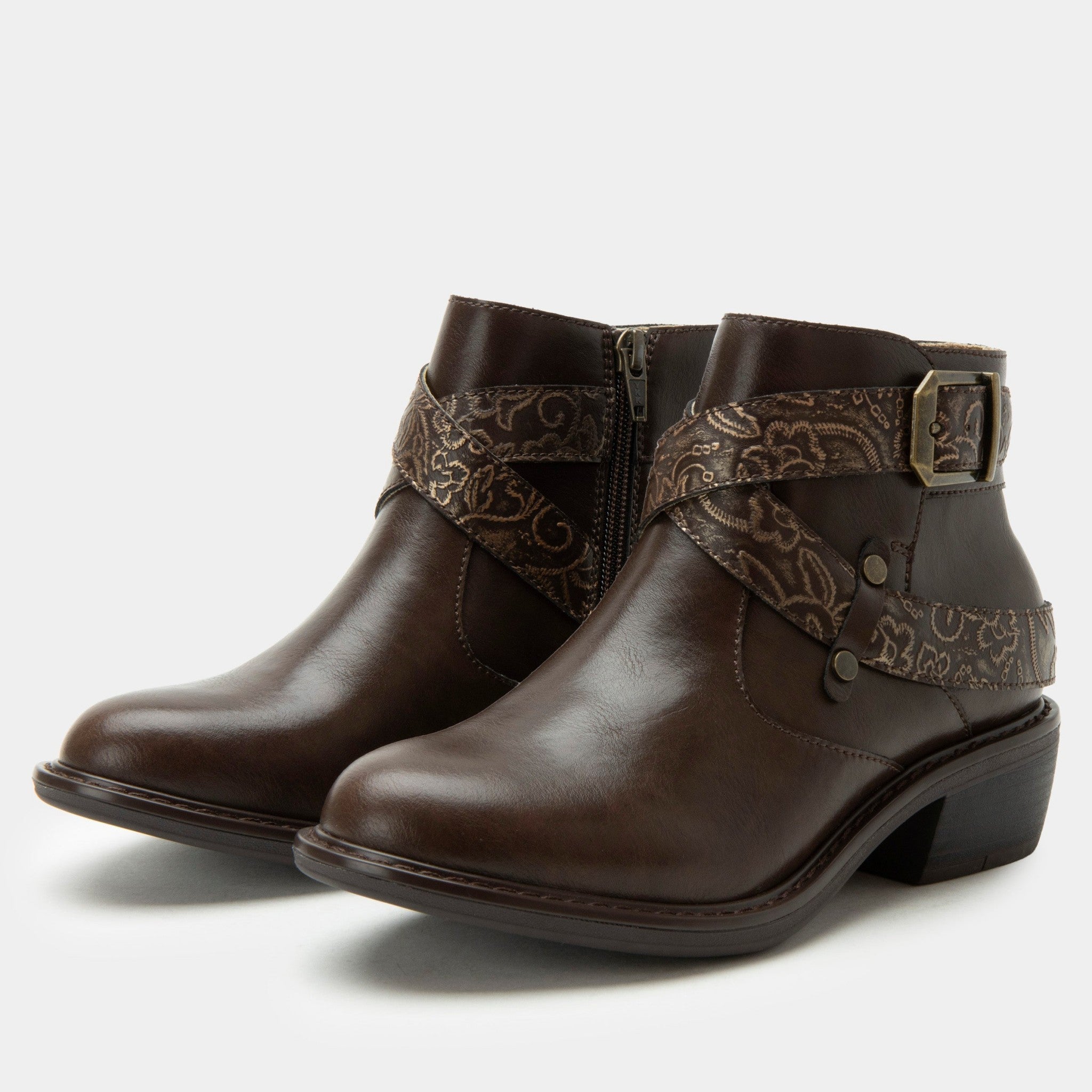 Alegria Millie Comfort Leather Boot with Signature Arch Support Women's Boot in Embroider Me Brown