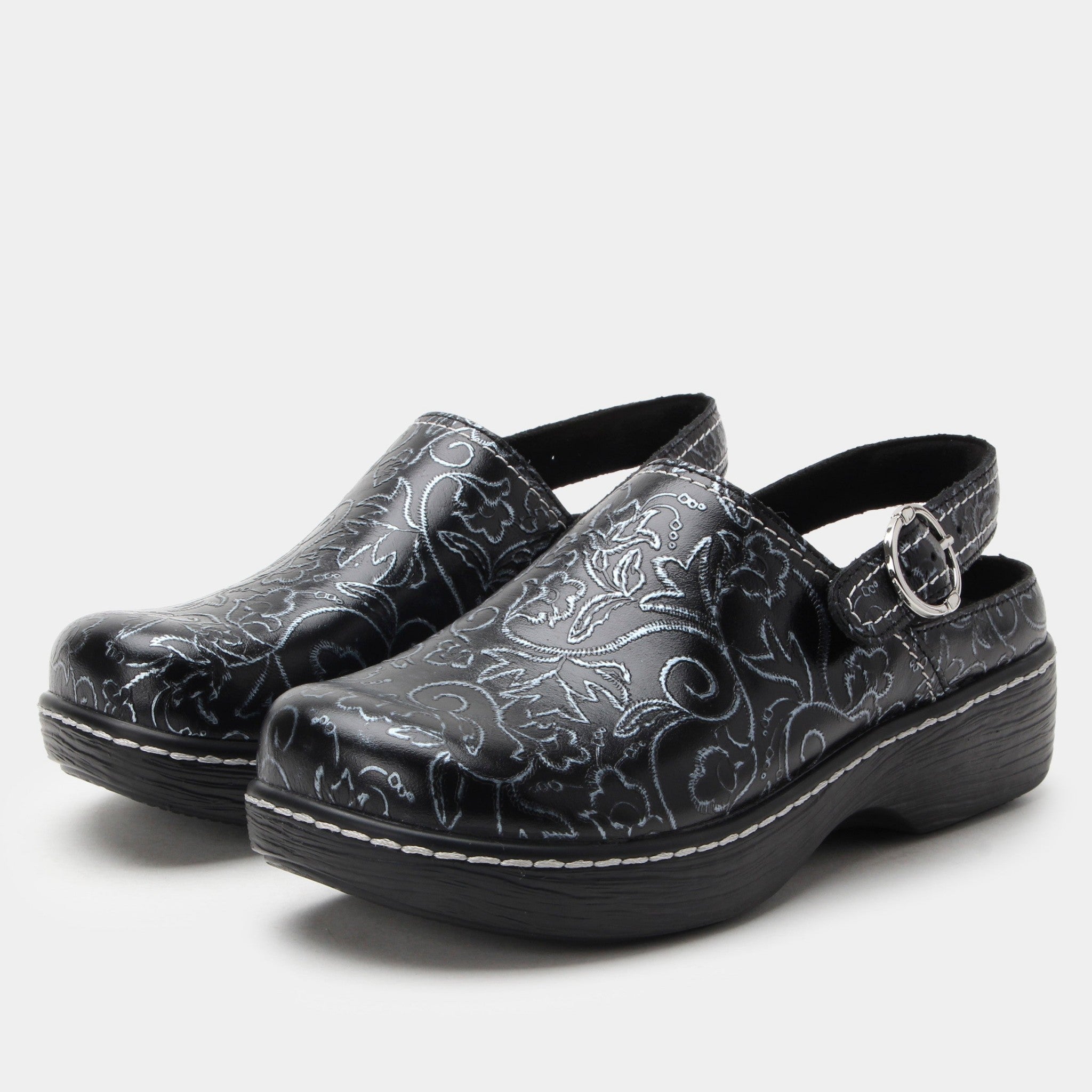 Alegria Olie Wood Look Rocker Comfort Arch Support Women's Clog - Embroider Me Pewter - 1