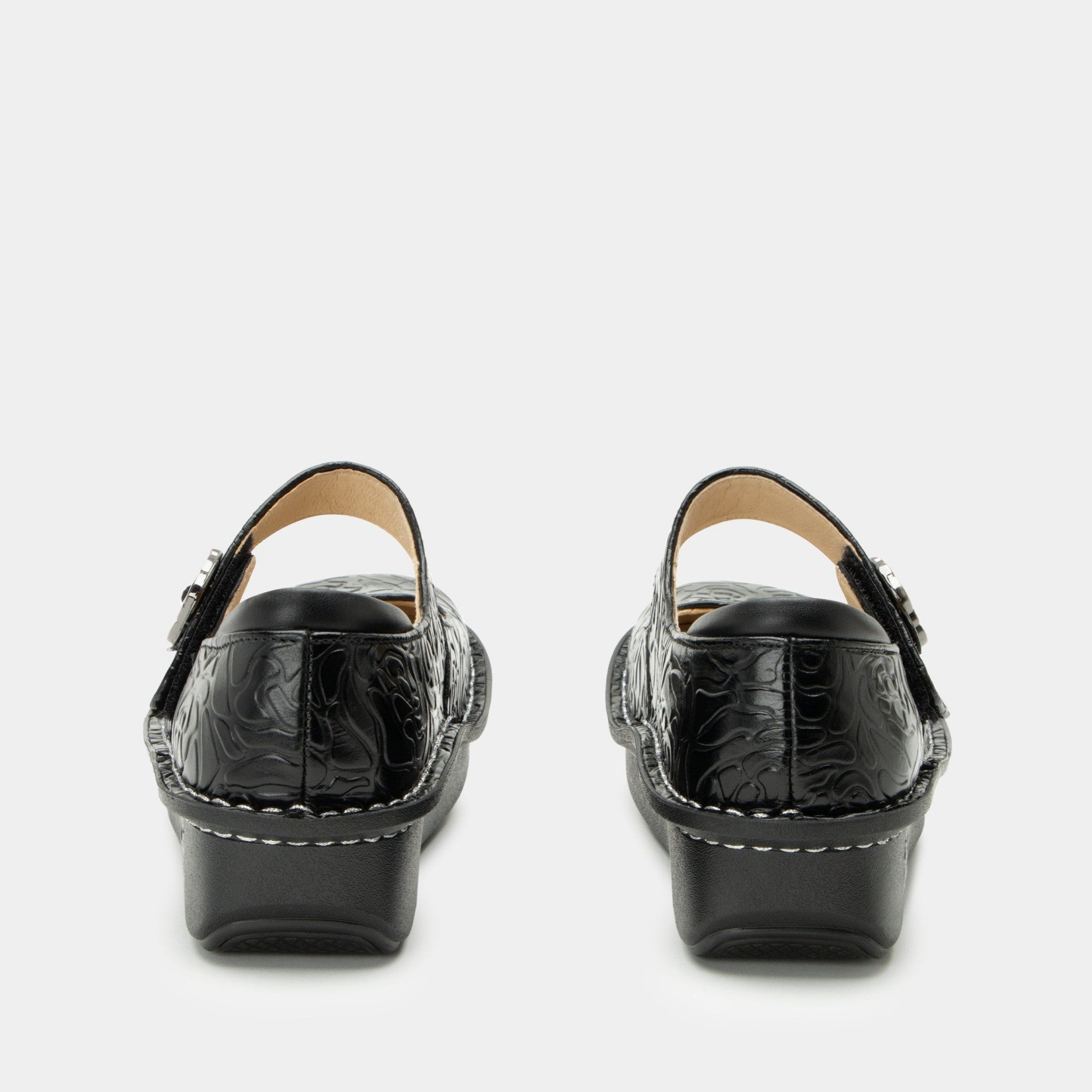Alegria Paloma Classic Rocker Comfort Arch Support Women's Mary Jane Shoe - Black Embossed Rose - 4