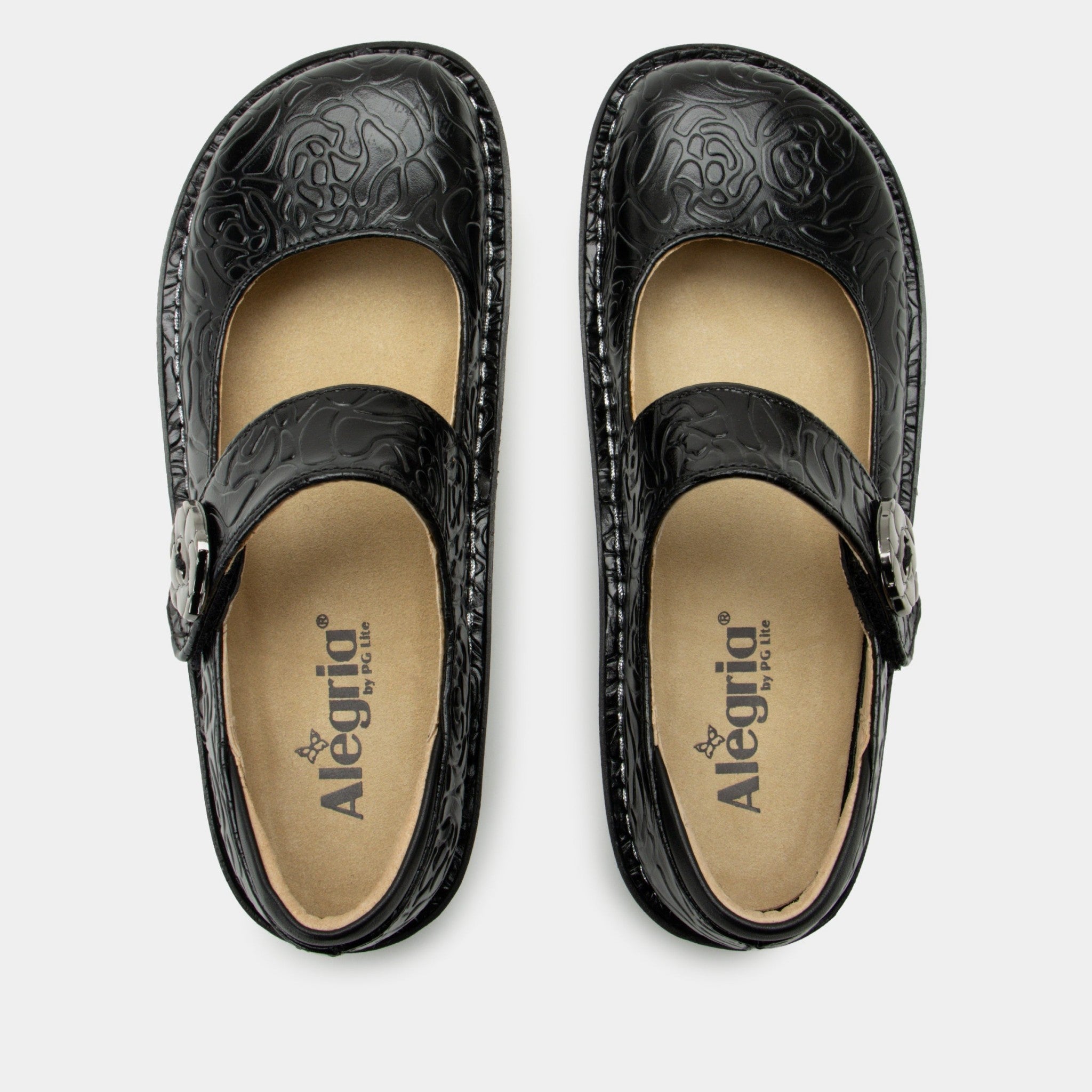 Alegria Paloma Classic Rocker Comfort Arch Support Women's Mary Jane Shoe - Black Embossed Rose - 5