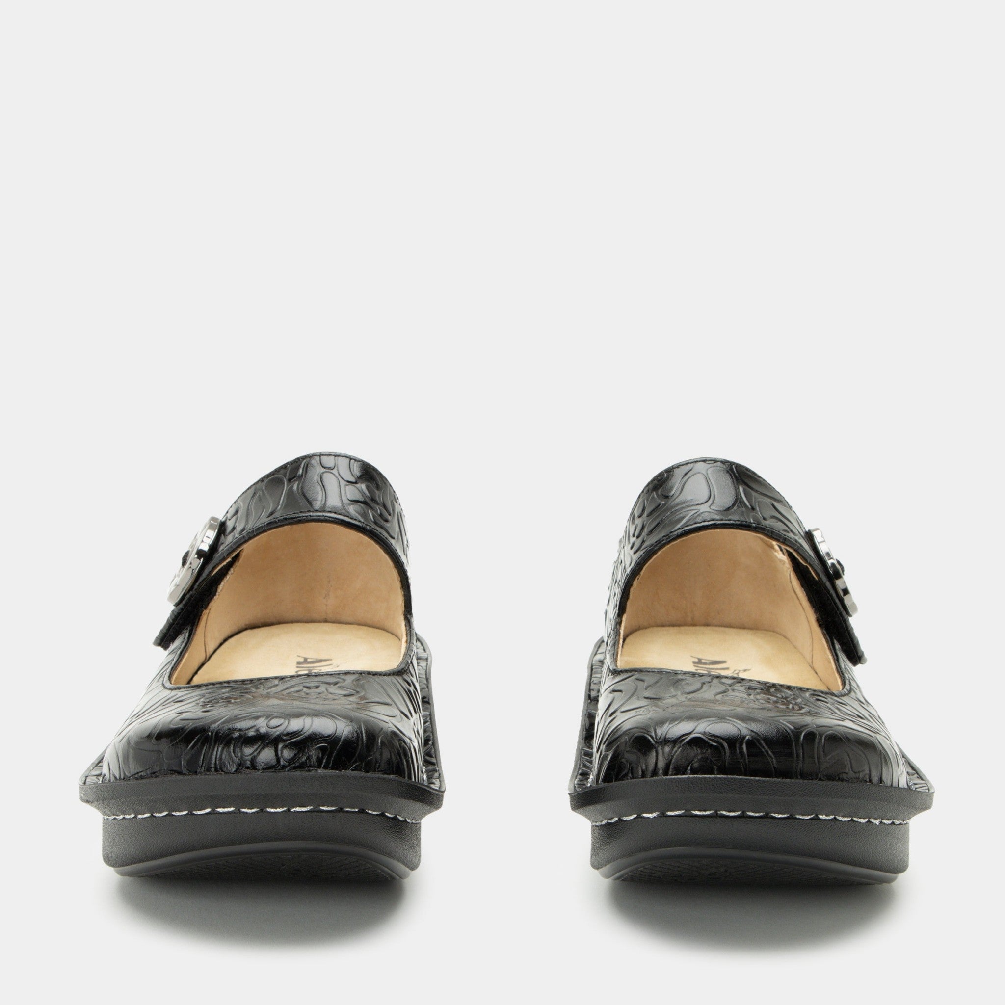 Alegria Paloma Classic Rocker Comfort Arch Support Women's Mary Jane Shoe - Black Embossed Rose - 6