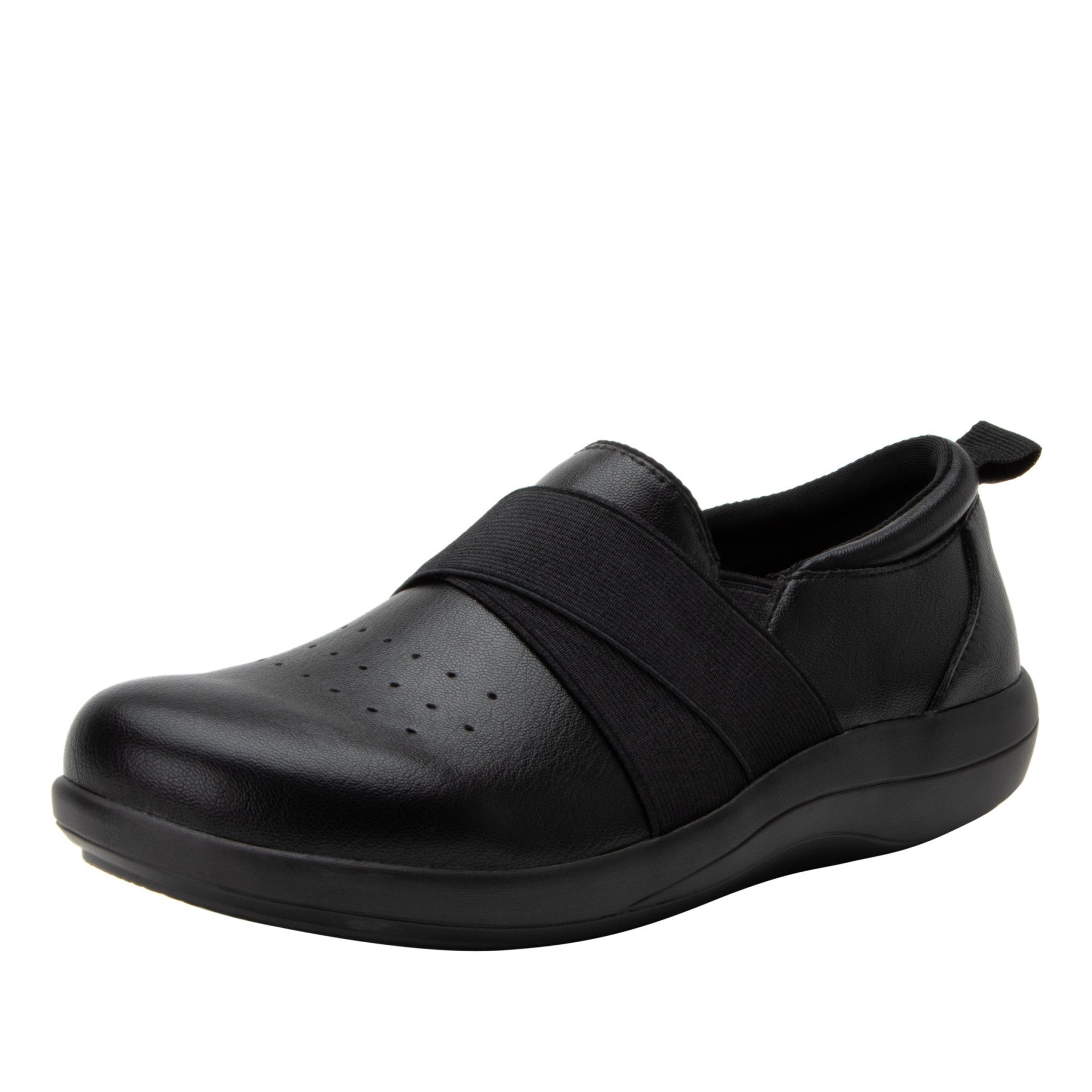 Alegria Savvie Comfort Slip-On with Arch Support Women's Shoe in Black Smooth
