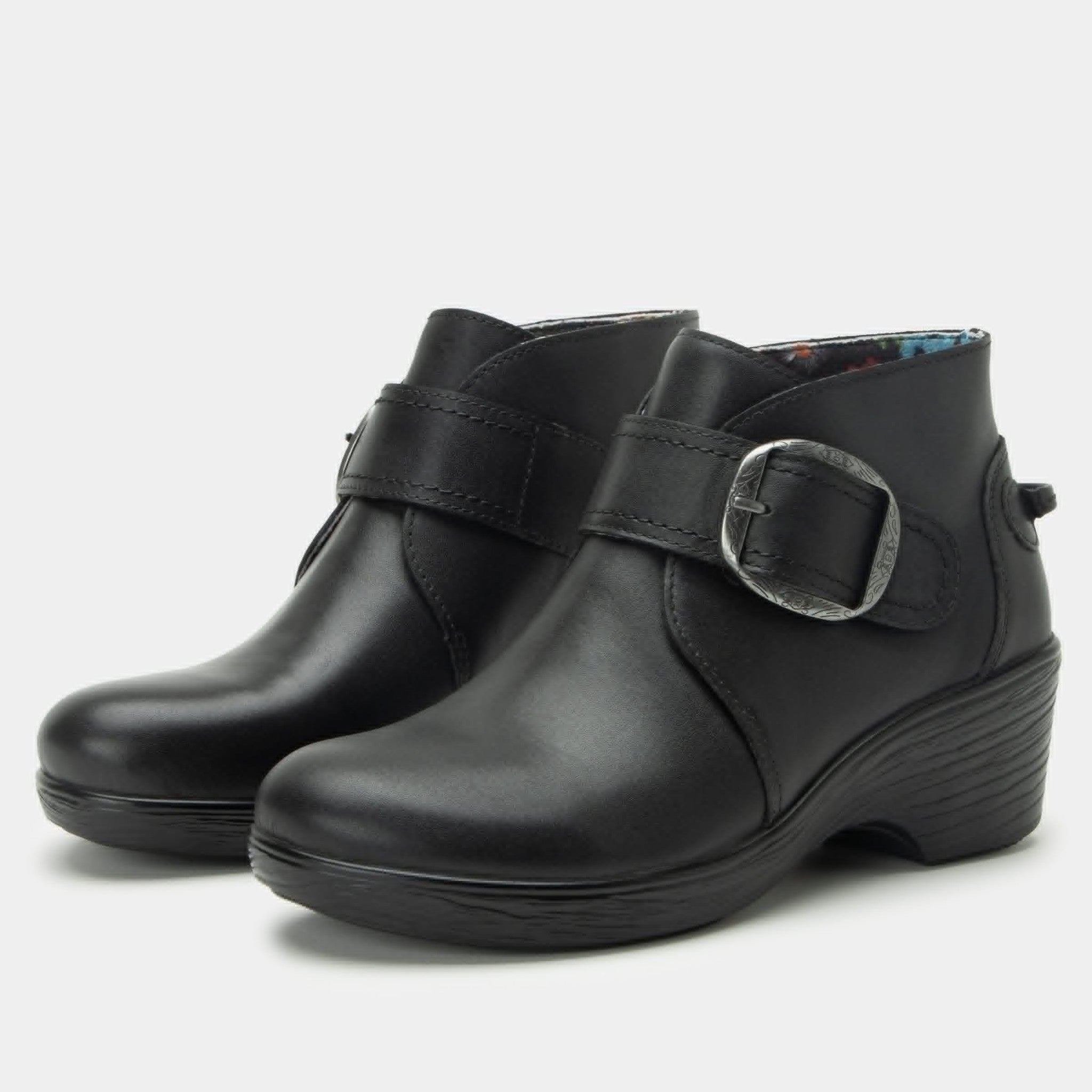 Alegria Symone Wood Look Wedge Comfort Arch Support Women's Ankle Boot - Coal - 1