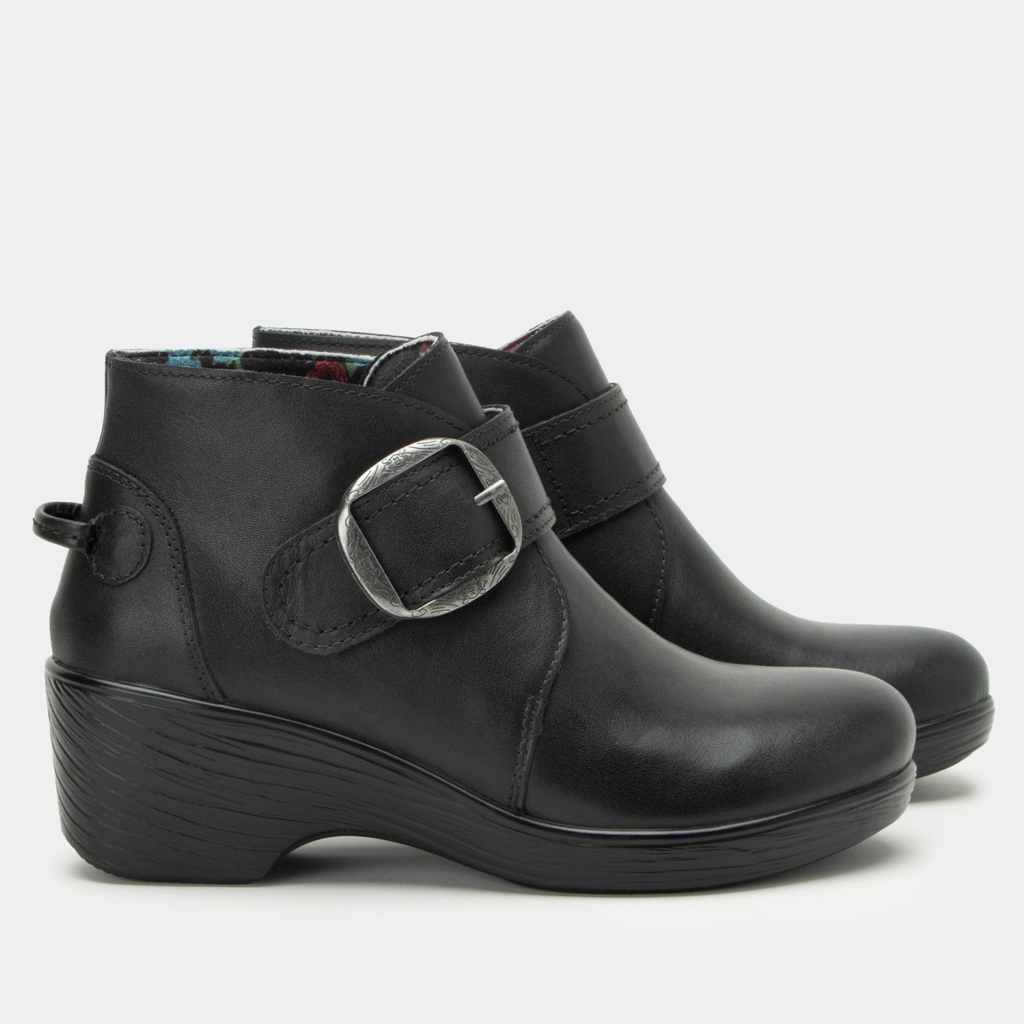 Alegria Symone Wood Look Wedge Comfort Arch Support Women's Ankle Boot - Coal - 3