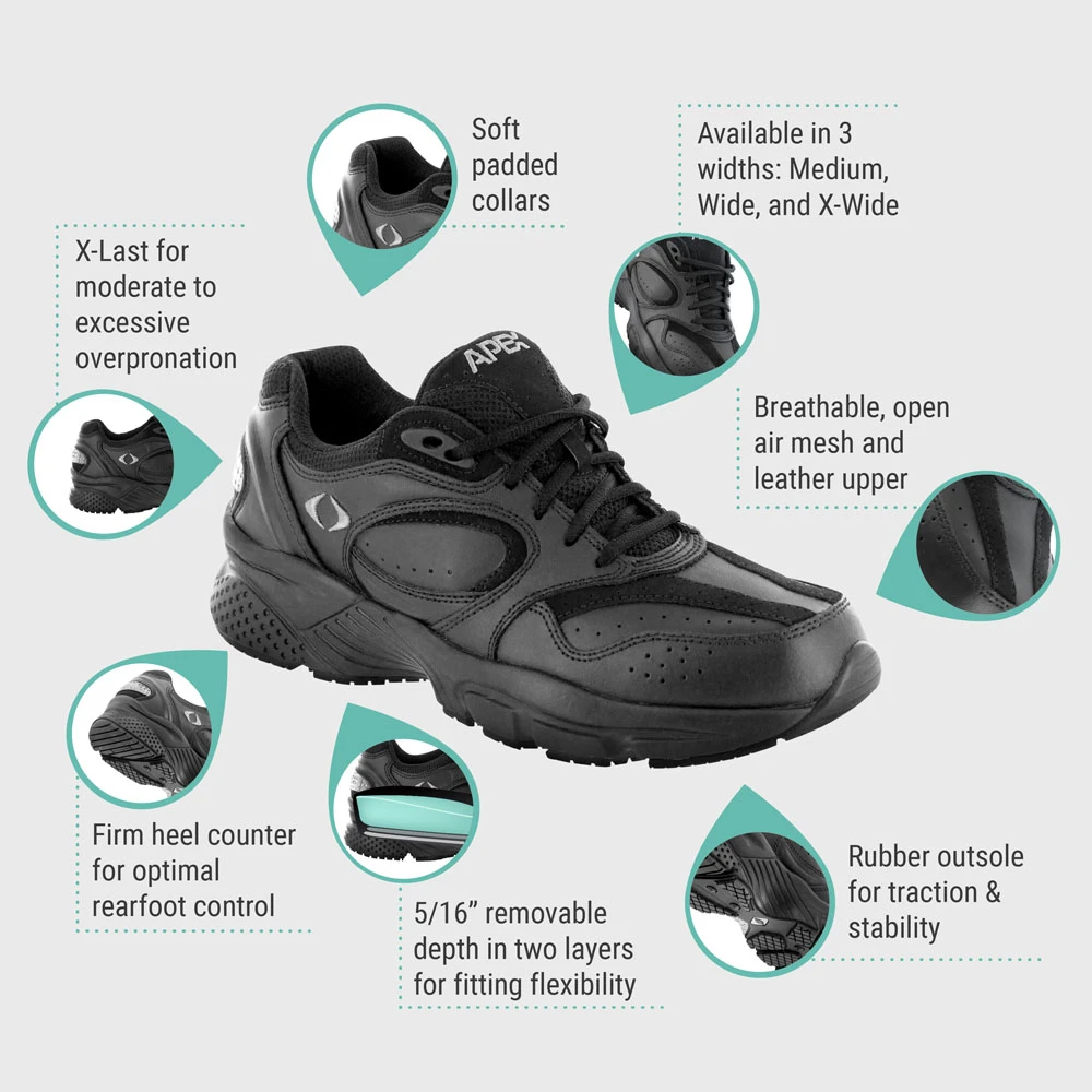 Apex Men's Lace Walking Shoes - X Last - Black - view 5