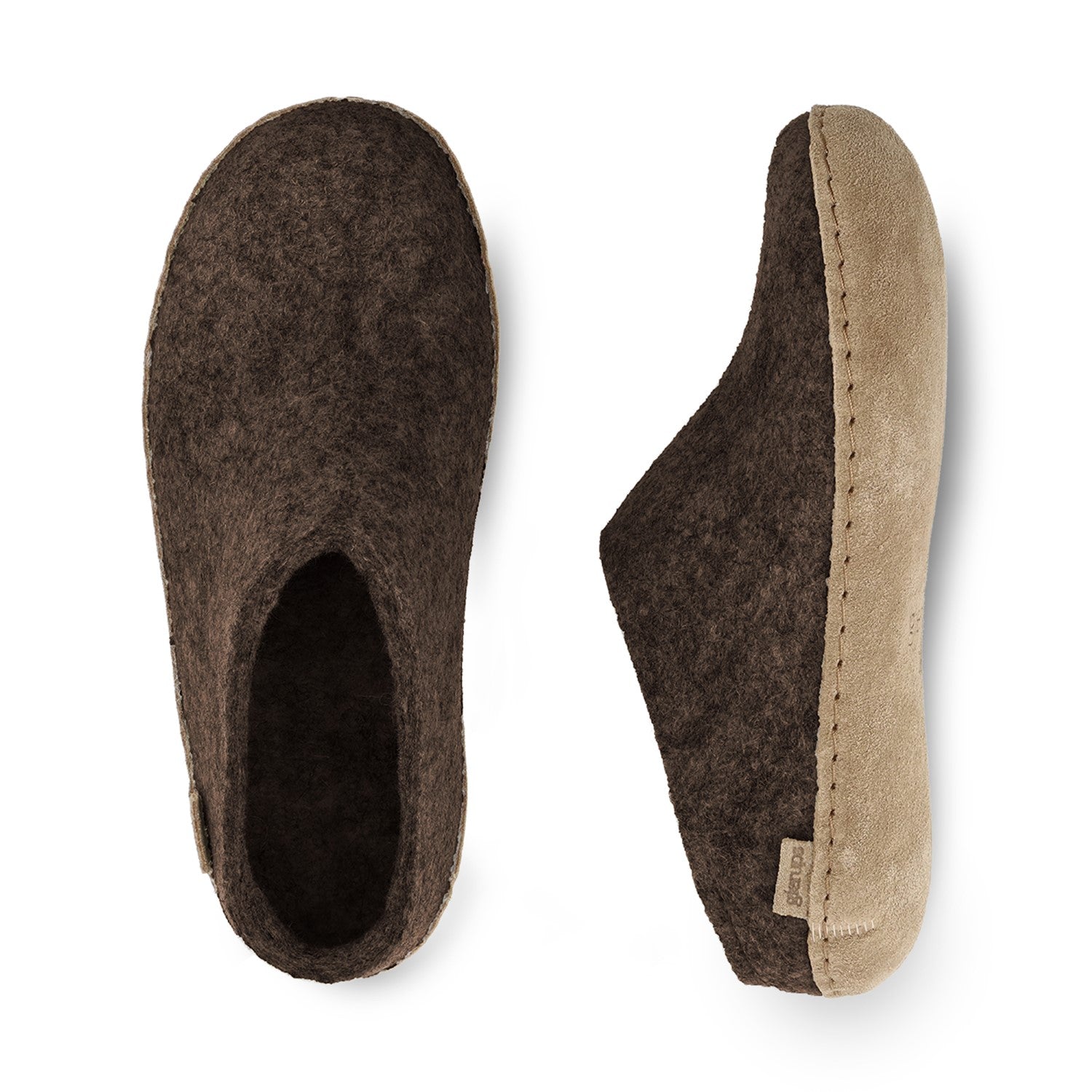 Glerups Wool Open Heel Unisex Slipper / Slip-on Clog - Leather Sole - Model B - B Nature Brown 23