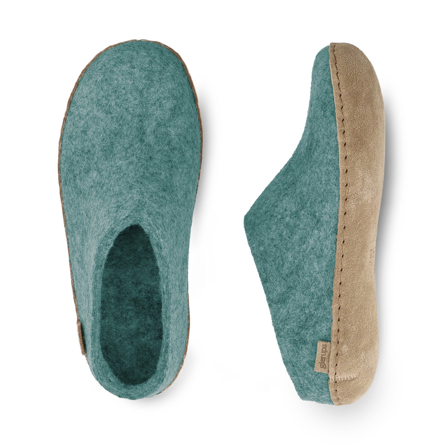 Glerups Wool Open Heel Unisex Slipper / Slip-on Clog - Leather Sole - Model B - B North Sea 23