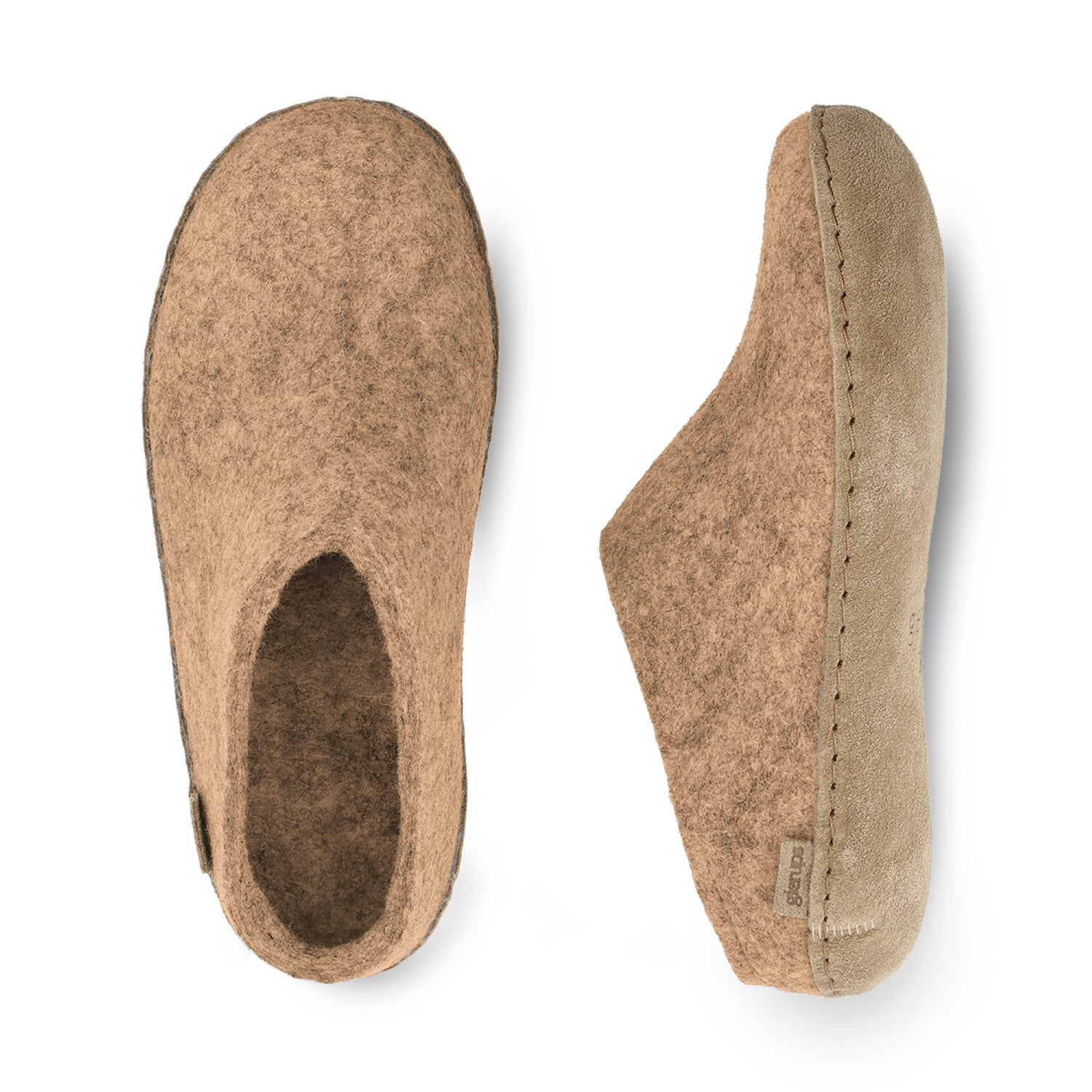 Glerups Wool Open Heel Unisex Slipper / Slip-on Clog - Leather Sole - Model B -  B Sand 23