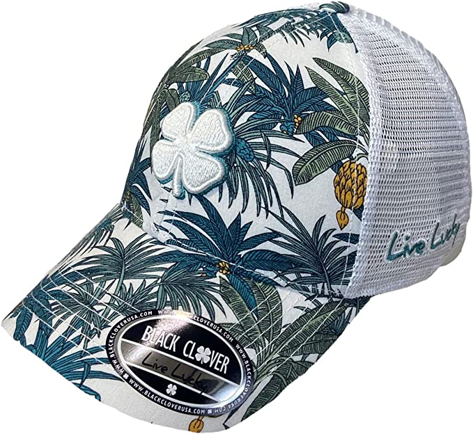 Black Clover Island Luck Hat - Tropical Adjustable Snapback - Unisex - 1 Front 13 - White / Green
