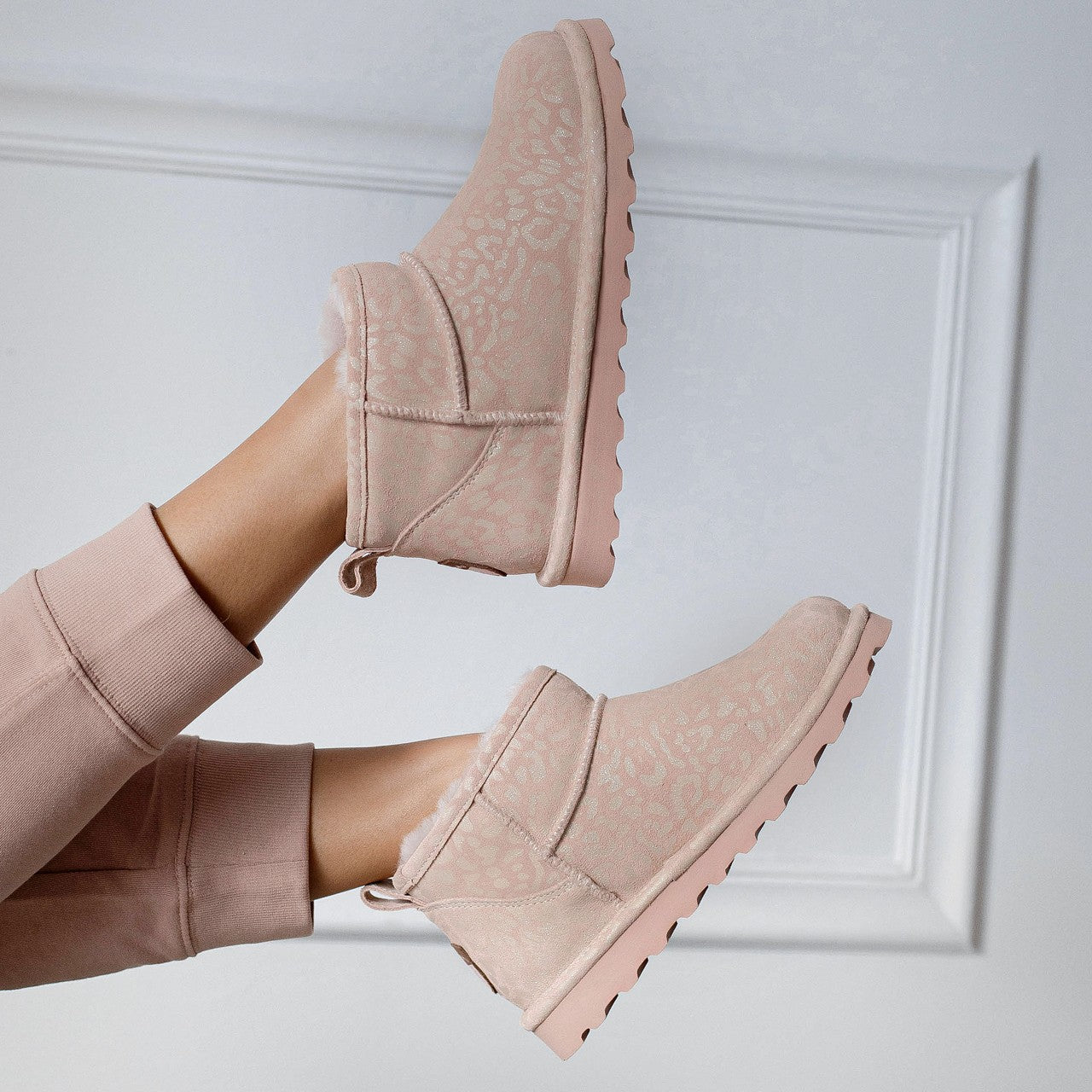 Bearpaw SHORTY EXOTIC Women's Boots - 2861W - Pink Leopard Glitter - lifestyle view