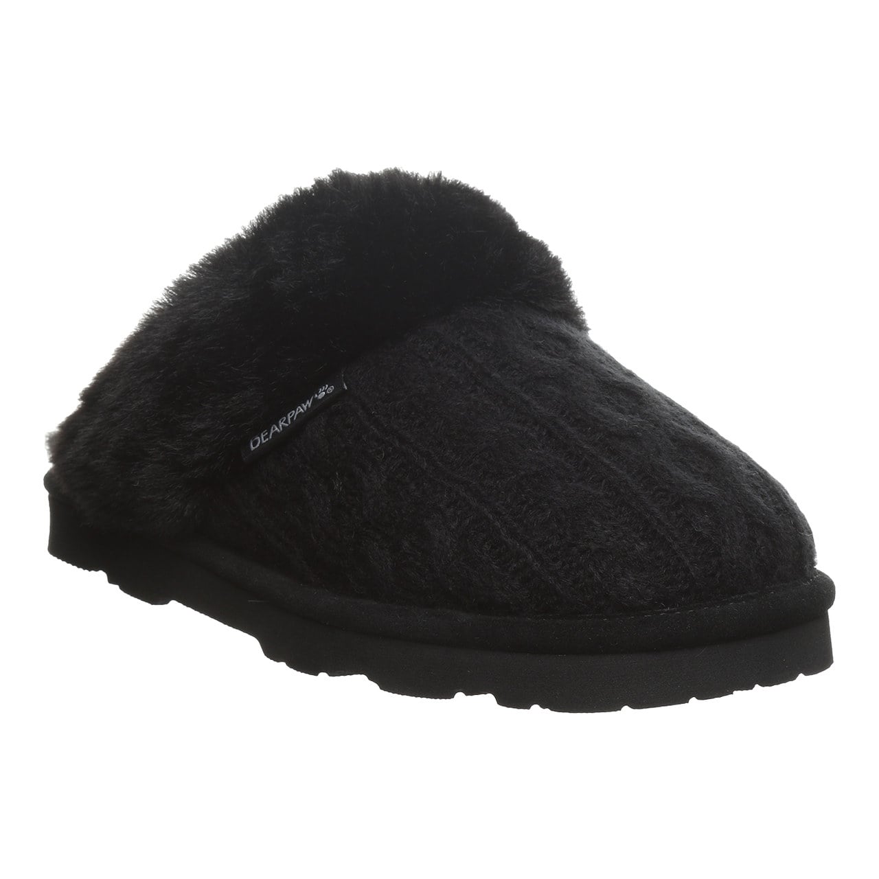 Bearpaw Rumie Cable Knit Women's Easy On/Off Slippers - Black - angle main
