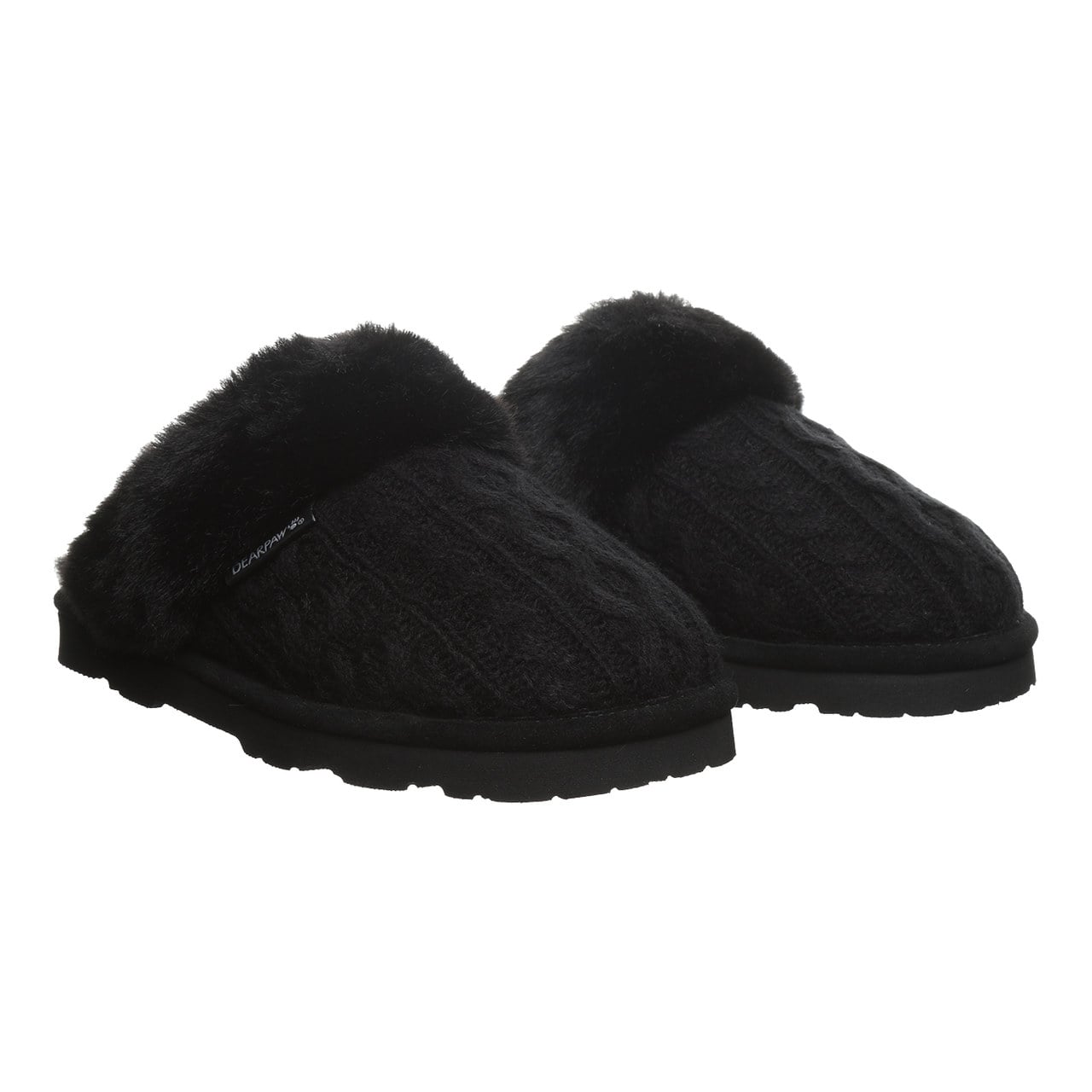 Bearpaw Rumie Cable Knit Women's Easy On/Off Slippers - Black - pair view
