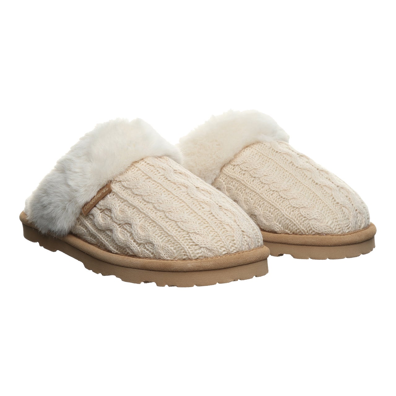 Bearpaw Rumie Cable Knit Women's Easy On/Off Slippers - Cream - pair view