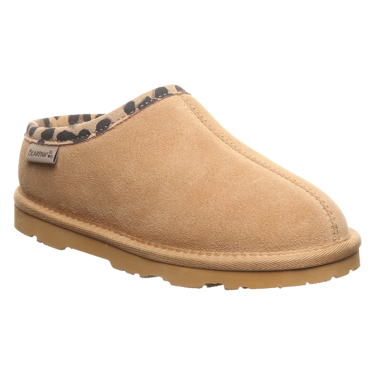 Bearpaw Tabitha Youth Kid's Indoor/outdoor Slippers - Iced Coffee/leopard Trim - angle main