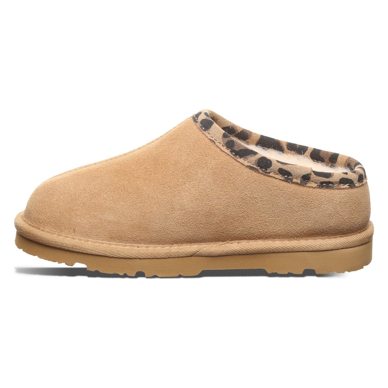 Bearpaw Tabitha Youth Kid's Indoor/outdoor Slippers - Iced Coffee/leopard Trim - side view