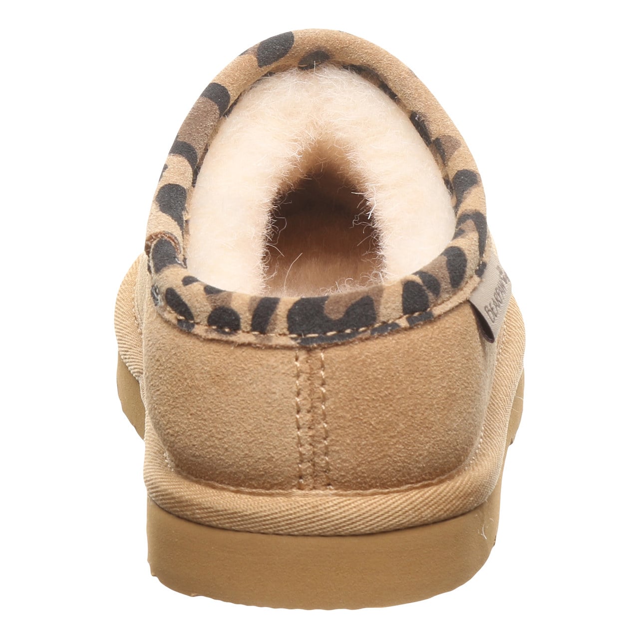 Bearpaw Tabitha Youth Kid's Indoor/outdoor Slippers - Iced Coffee/leopard Trim - back view