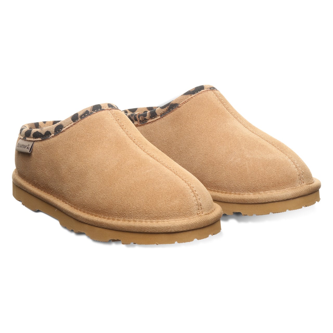 Bearpaw Tabitha Youth Kid's Indoor/outdoor Slippers - Iced Coffee/leopard Trim - pair view