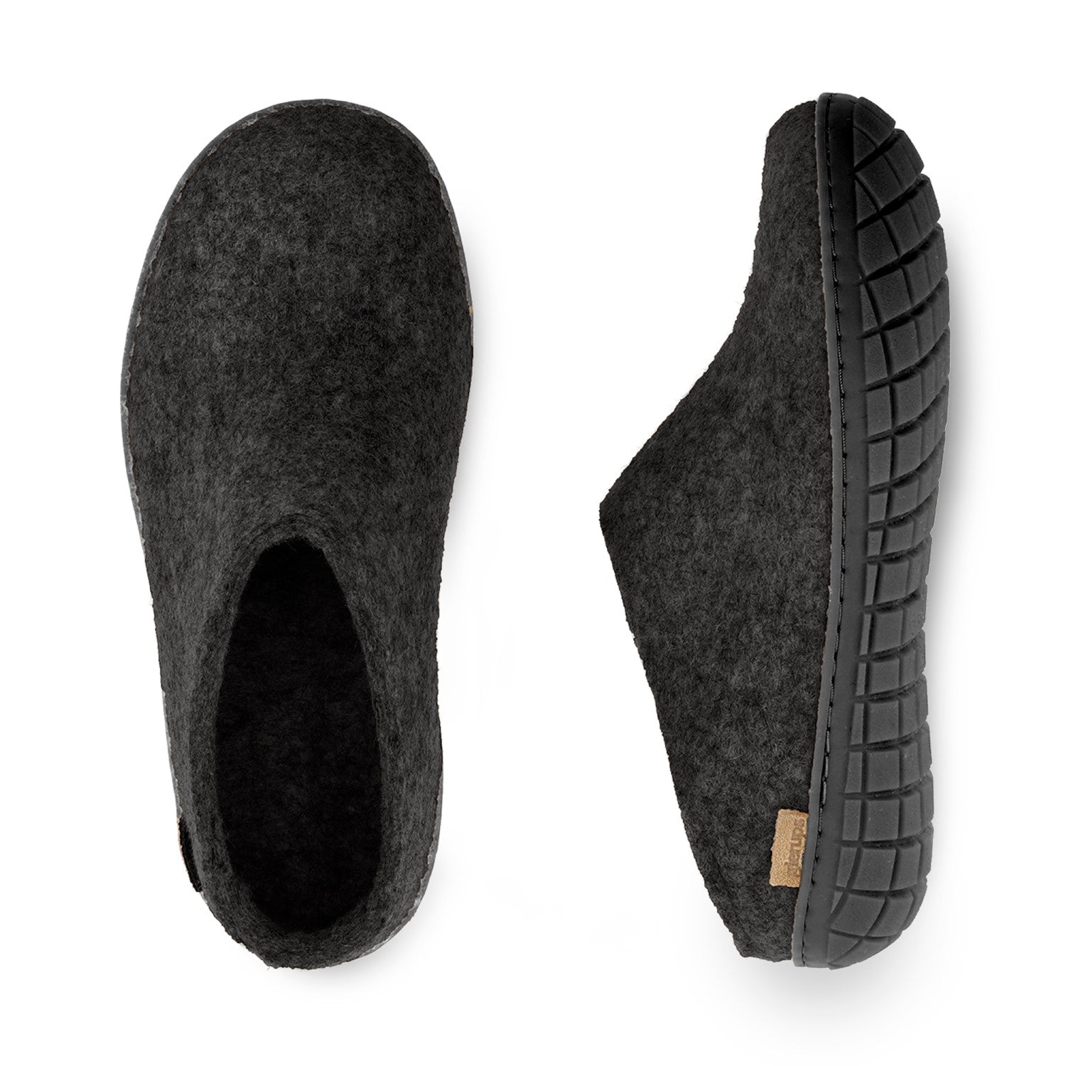Glerups Wool Open Heel Unisex Slipper / Slip-on Clog - Rubber Sole - Model BR - Charcoal/Black