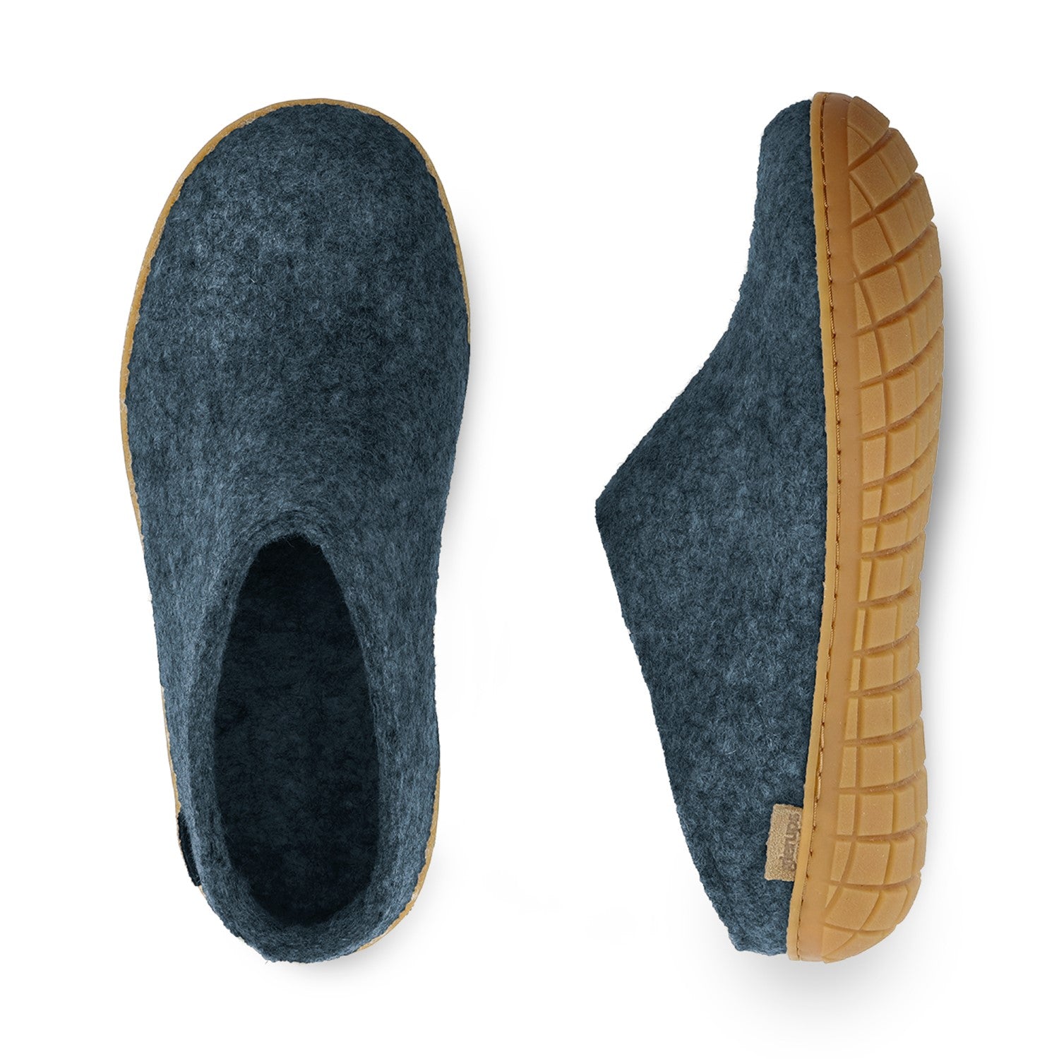 Glerups Wool Open Heel Unisex Slipper / Slip-on Clog - Rubber Sole - Model BR - Denim/Honey