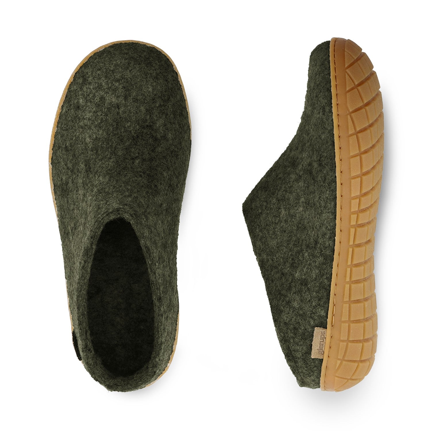 Glerups Wool Open Heel Unisex Slipper / Slip-on Clog - Rubber Sole - Model BR - Forest/Honey